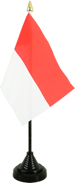 Flag 桌布 壁紙 — 一面小型印尼國旗，紅白橫條紋在黑色支架上飄揚，背景簡潔。