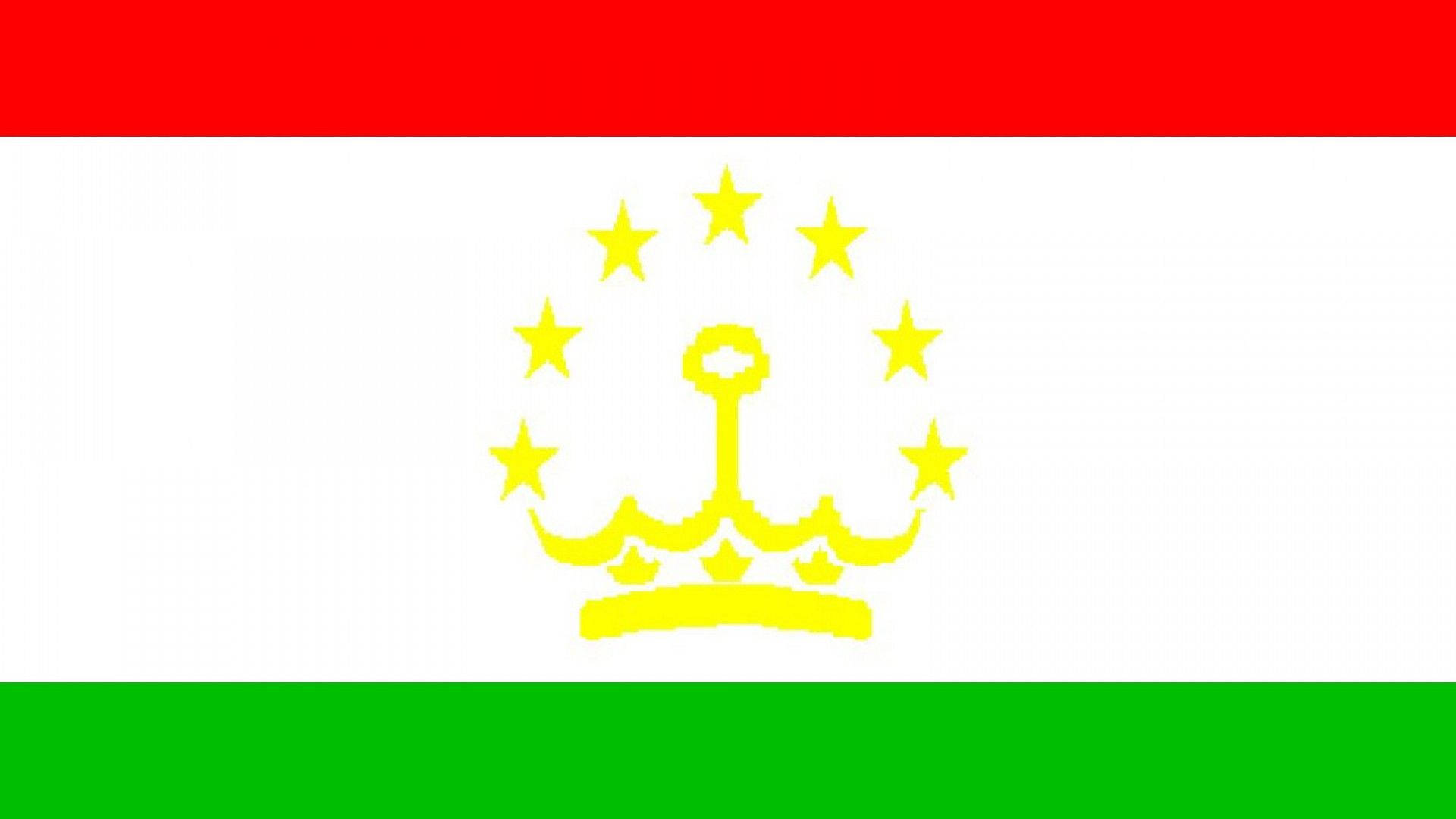 Tajikistan 桌布 壁紙 — 一面帶有紅、白、綠橫條紋以及黃色皇冠和七顆星的旗幟。