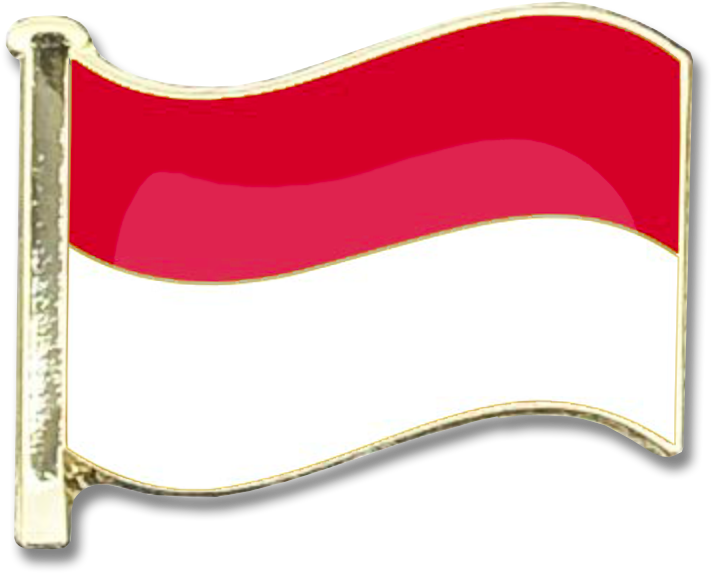 Flag 桌布 壁紙 — 一面帶金色邊框的黑色背景上飄揚的光澤紅白印尼國旗徽章。