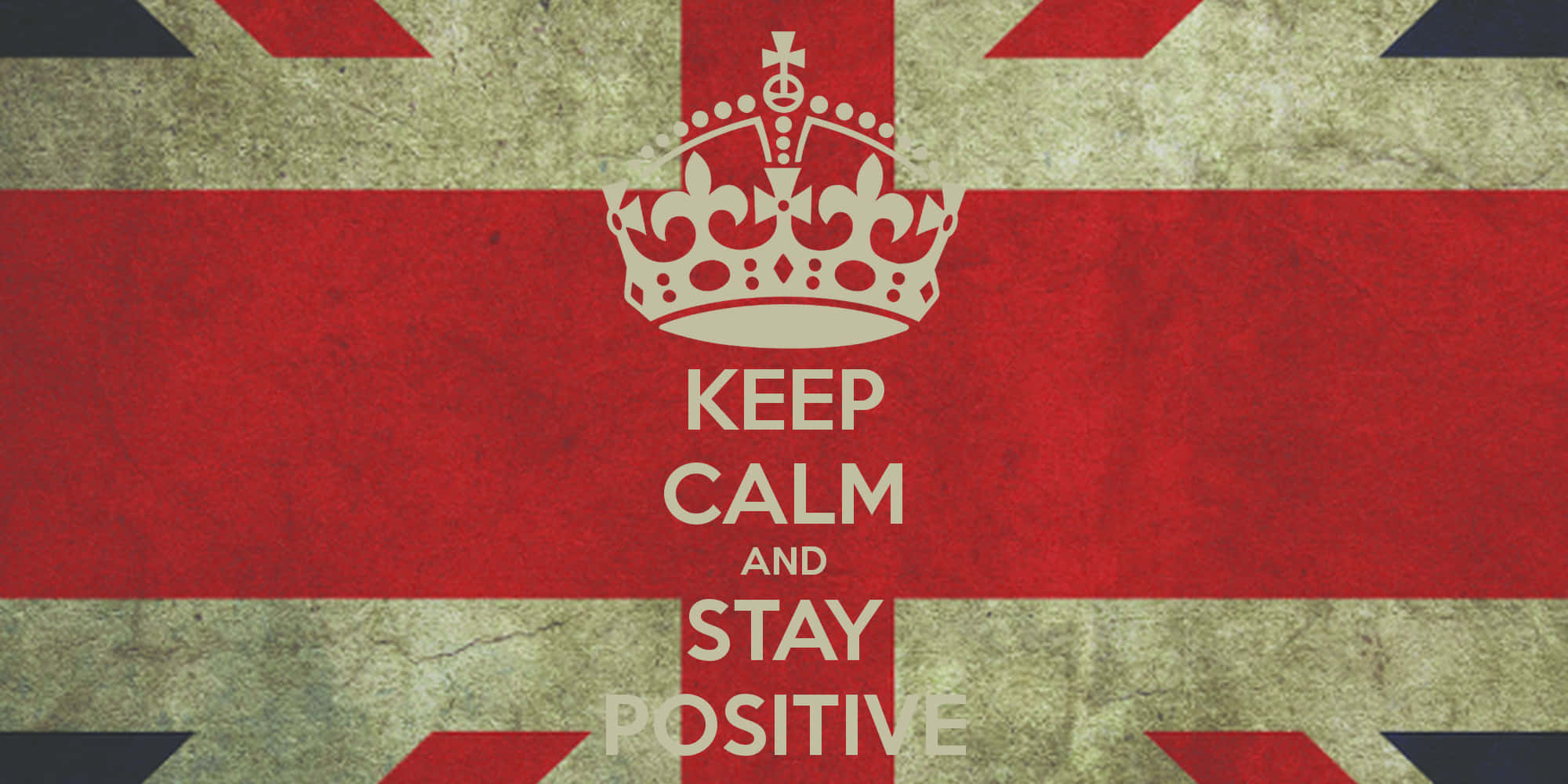 桌布 壁紙 — 一面復古英國國旗，帶有皇冠和「KEEP CALM AND STAY POSITIVE」文字，採用磨損的紅米色和藍色。