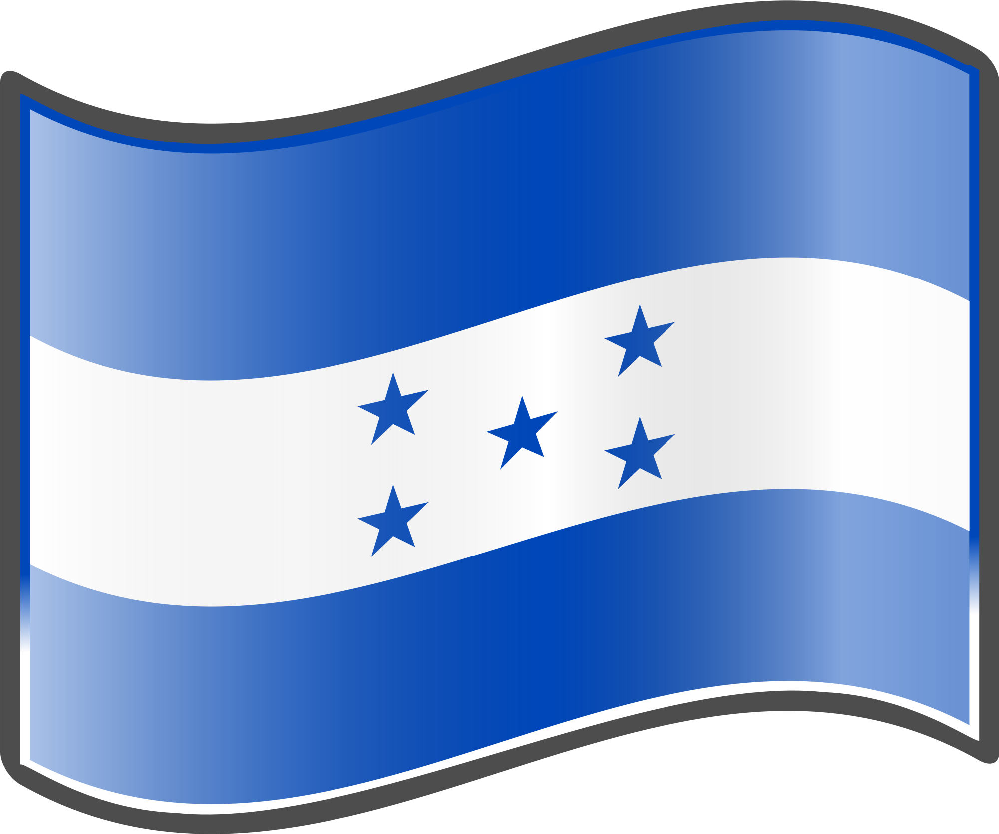 Honduras 桌布 壁紙 — 一面數位渲染的宏都拉斯國旗，帶有藍白條紋和五顆星，在黑色背景上飄揚。