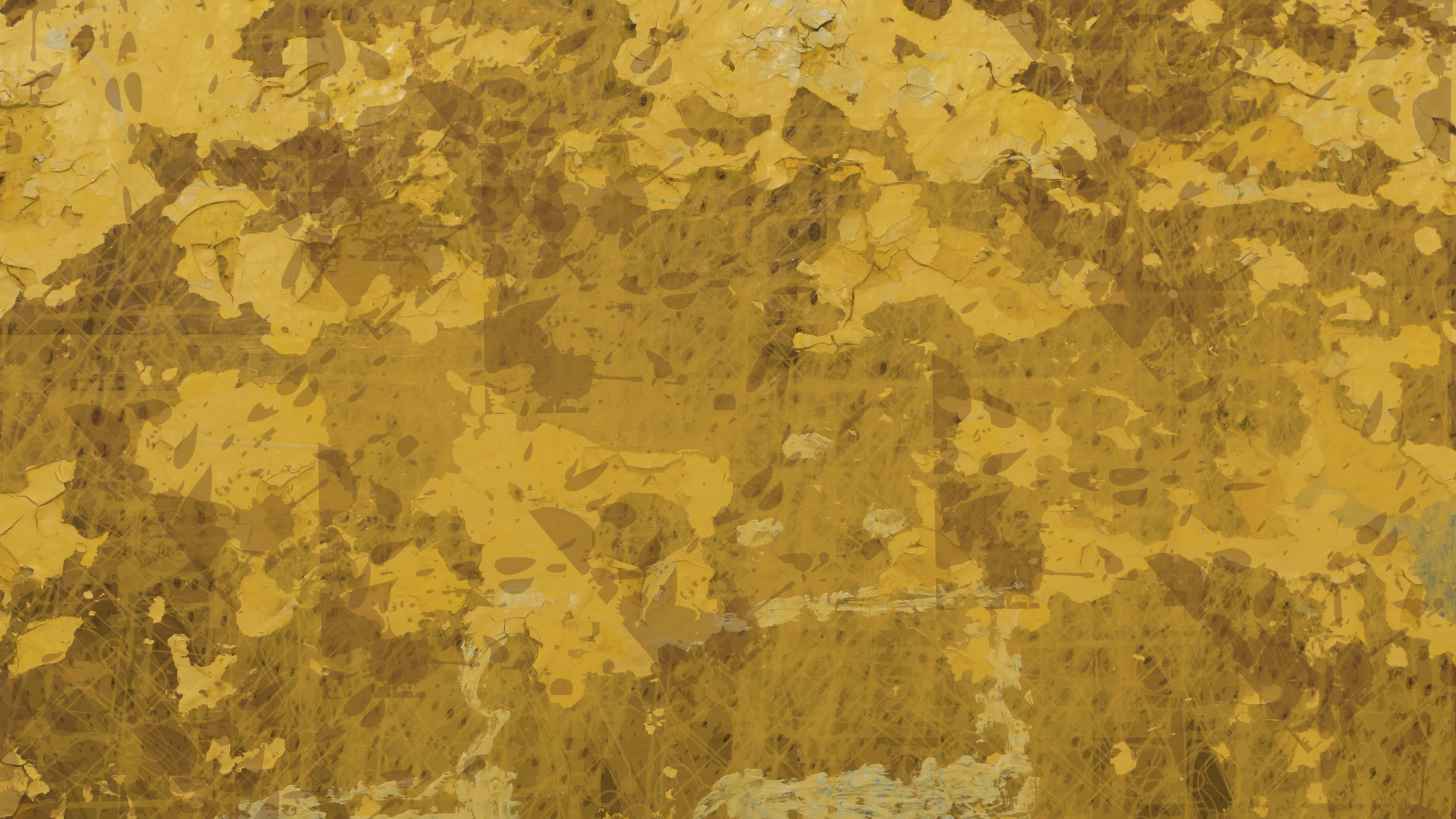 Yellow Grunge 桌布 壁紙 — 一面有紋理的金黃色牆壁，油漆剝落，表面有刮痕，營造出粗糙的復古美感。