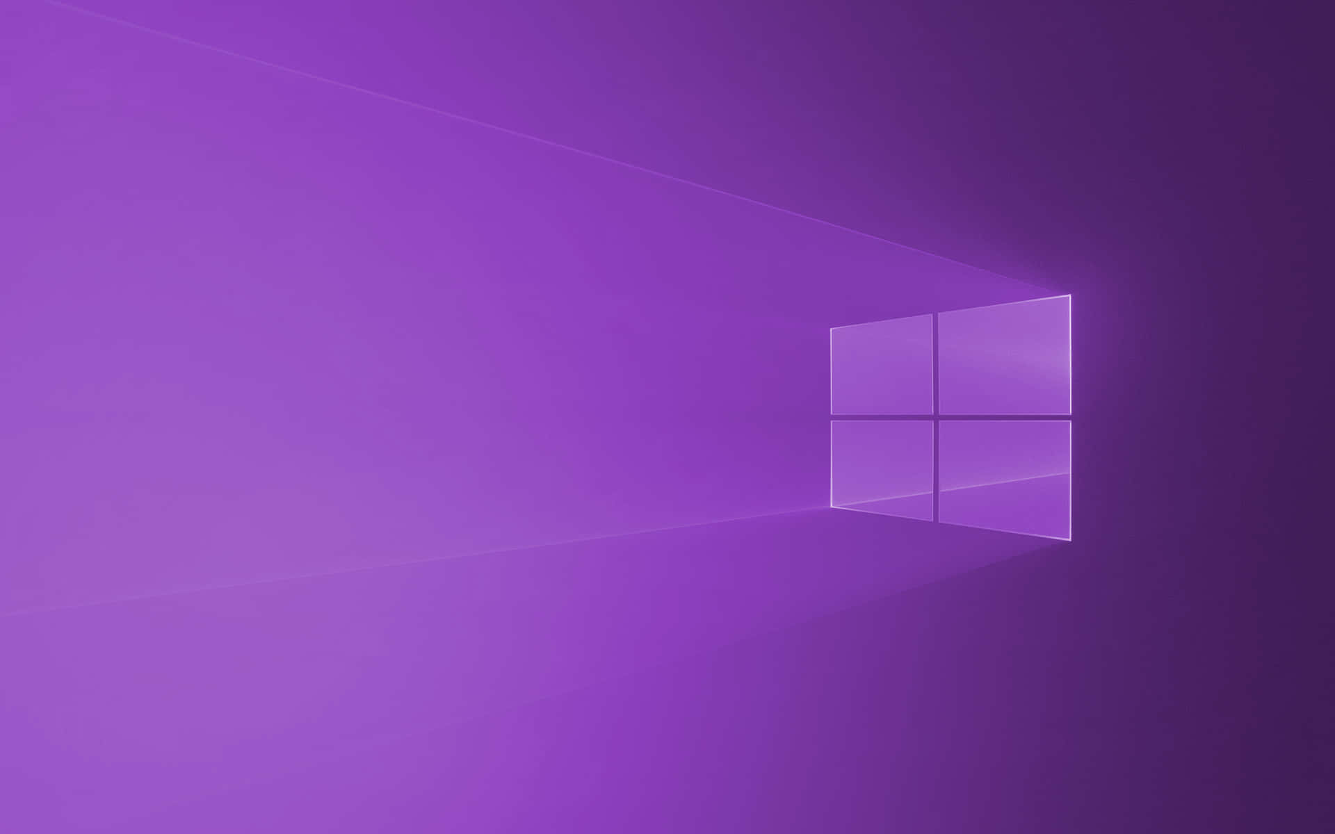 Windows Default 桌布 壁紙 — 一面極簡紫色漸變牆，帶有發光的窗戶標誌，投射出柔和的光線。