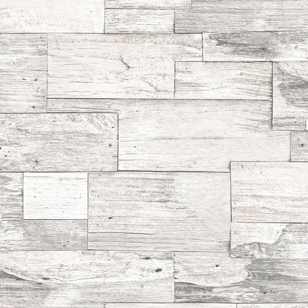 Shiplap 桌布 壁紙 — 一面樸實的白色粉刷木板牆，呈現多種木紋質感和天然節疤，形成拼布圖案。