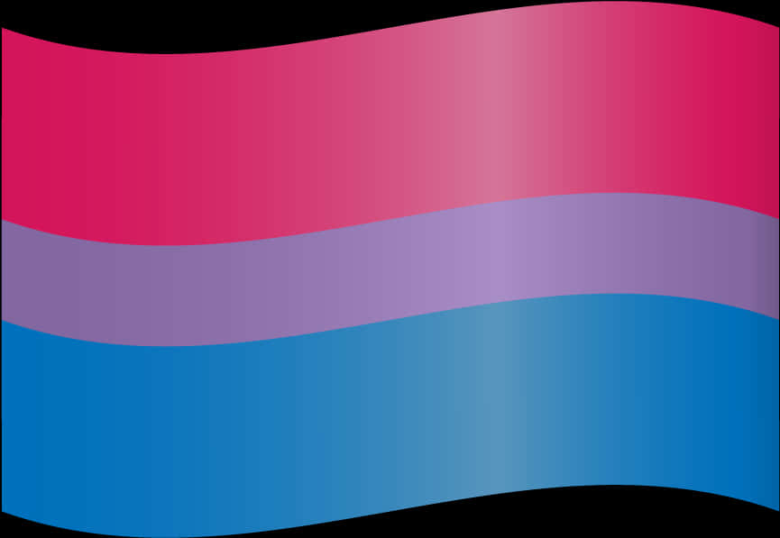Bisexual 桌布 壁紙 — 一面波浪形的雙性戀驕傲旗，帶有粉紅色、紫色和藍色橫條紋，背景為黑色。