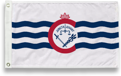 Flag Banner 桌布 壁紙 — 一面白色旗幟，帶有藍色波浪條紋和一個紅色圓形徽章，上面有楓葉和拉丁格言。