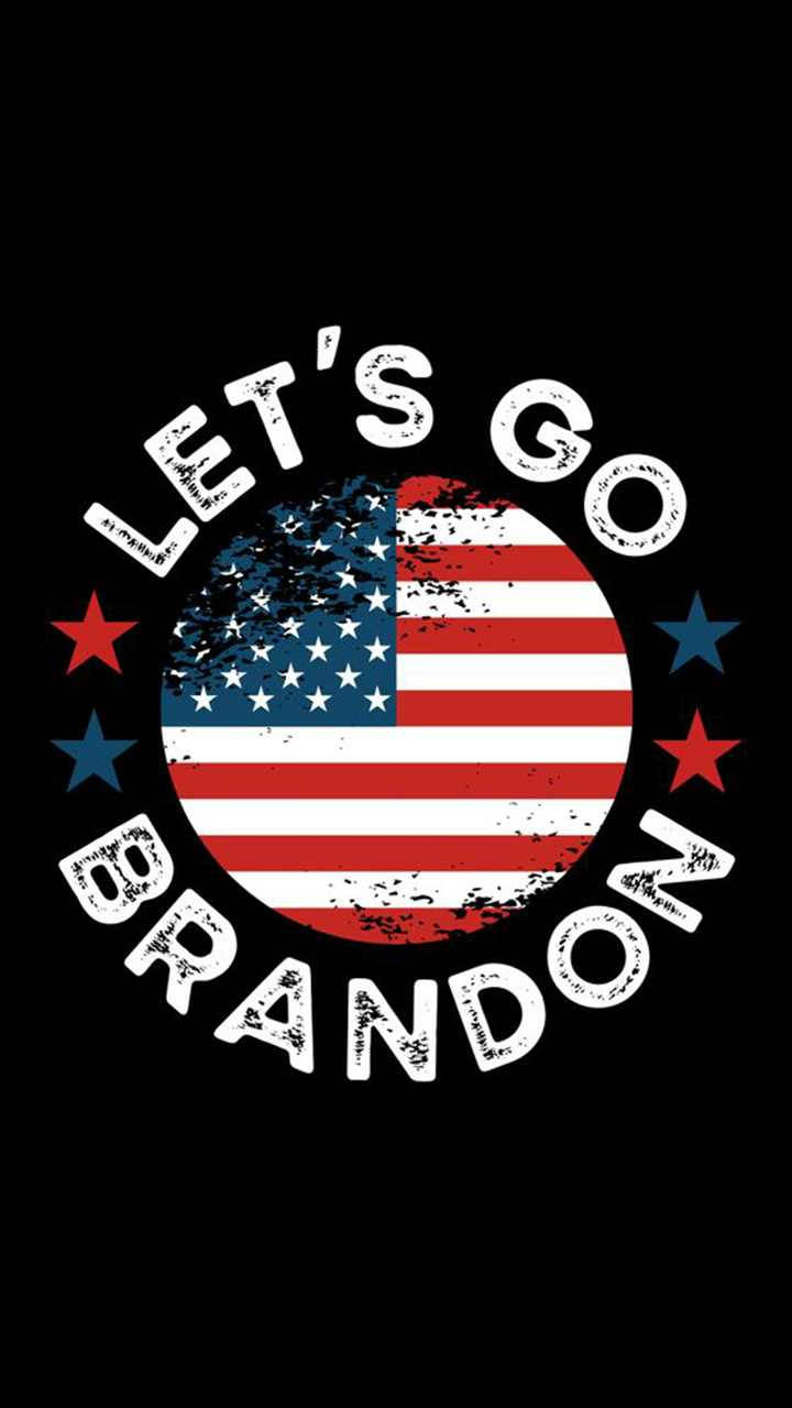 Let’s Go Brandon 桌布 壁紙 — 一面破舊的美國國旗，周圍環繞著粗體白色文字「LET'S GO BRANDON」，背景為黑色，帶有紅色和藍色星星。