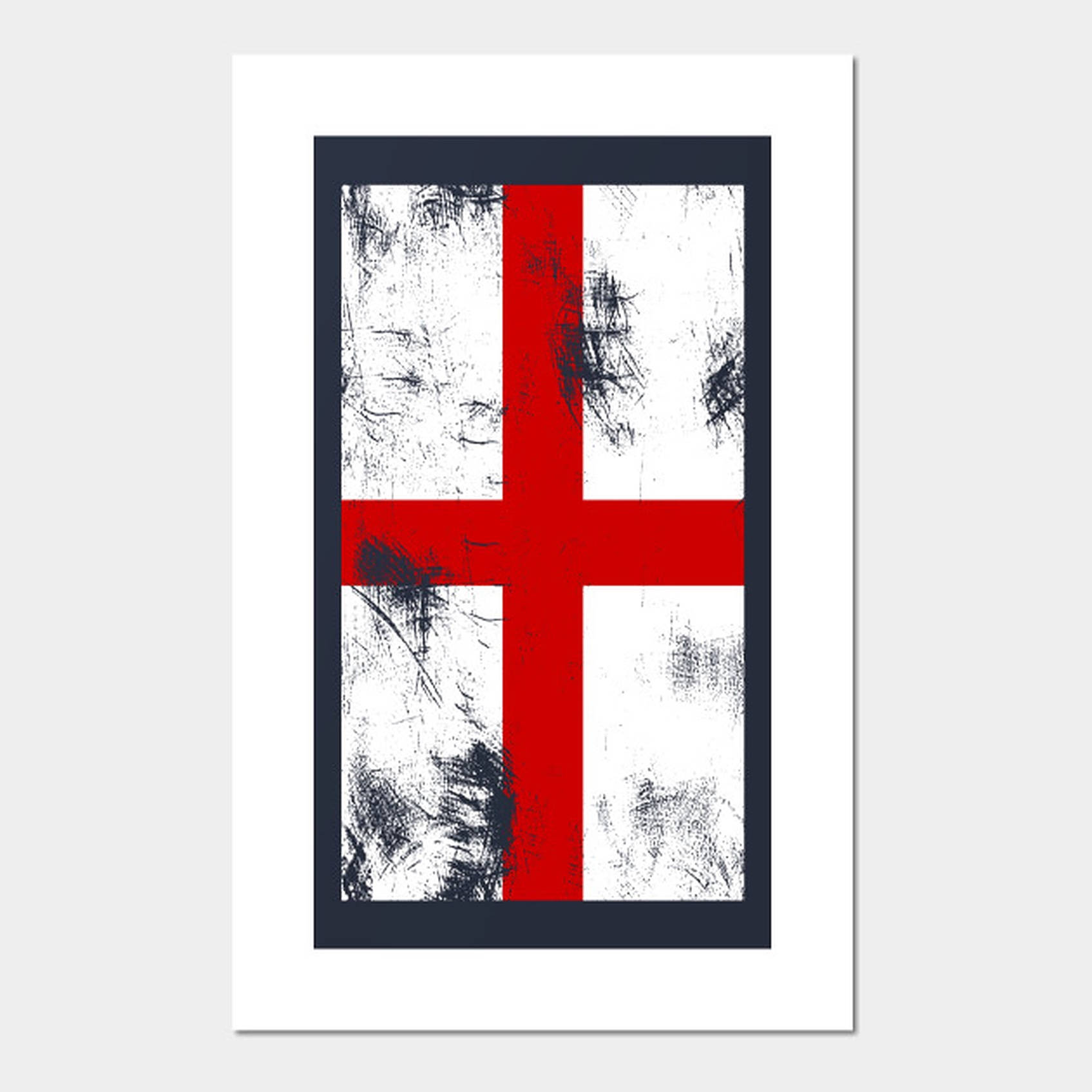 England Flag 桌布 壁紙 — 一面破舊的英格蘭旗幟，在風化的白色背景上帶有粗體的紅色十字，並以深海軍藍色邊框裝飾。