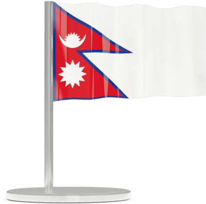 Flag 桌布 壁紙 — 一面細小的尼泊爾國旗，帶有紅、藍、白色，在黑色背景前於纖細的銀色旗杆上輕輕飄揚。