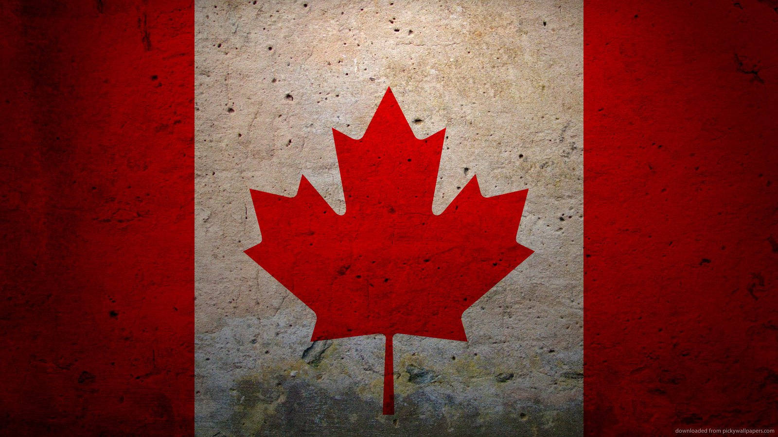 Canada Flag 桌布 壁紙 — 一面經風化的加拿大國旗，畫在粗糙的混凝土上，帶有褪色的紅色和米色色調。