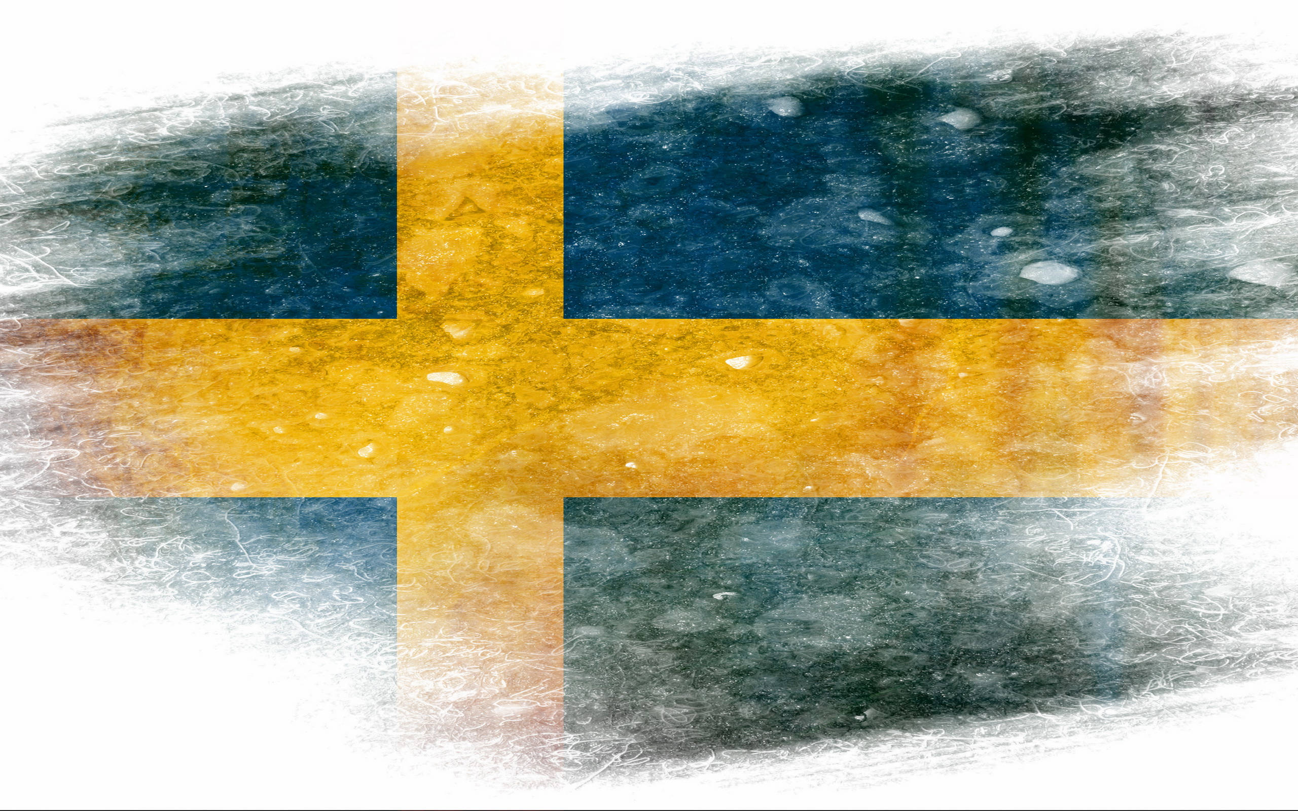 Sweden 桌布 壁紙 — 一面經風化的瑞典國旗，以紋理水彩呈現，帶有褪色的藍色和金色色調。