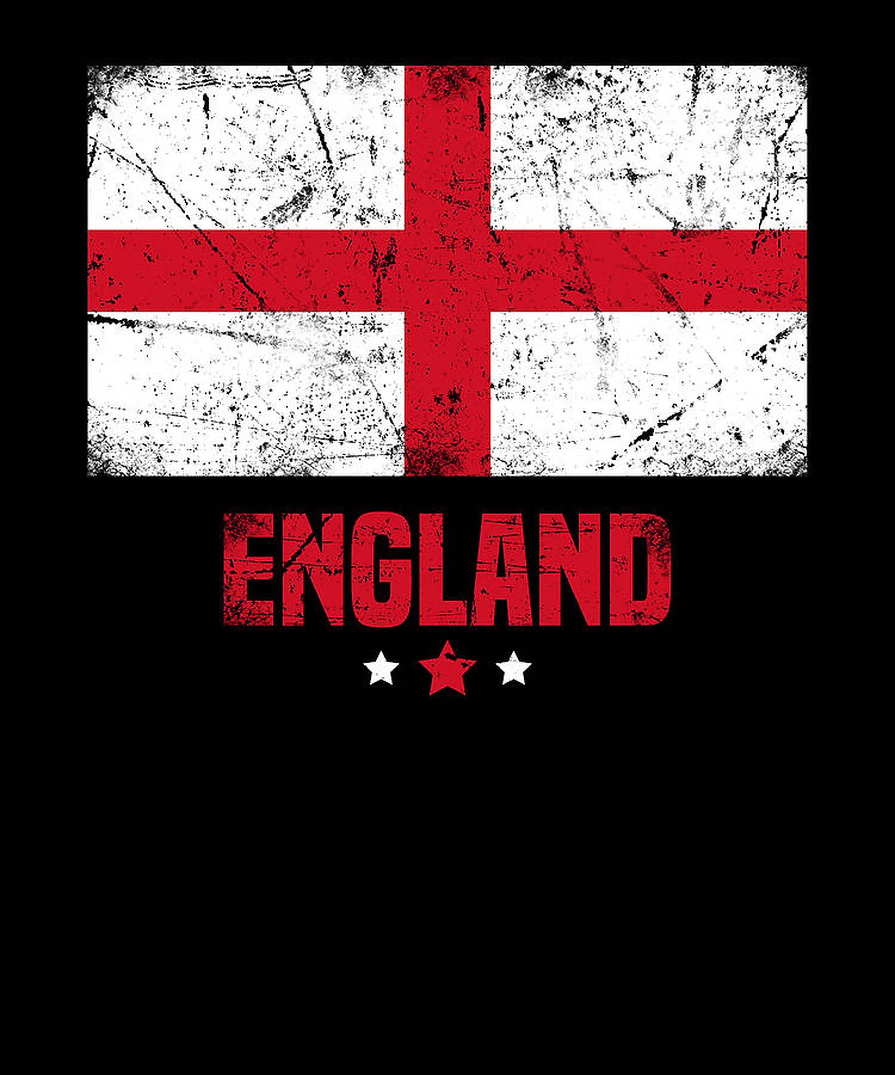 England Flag 桌布 壁紙 — 一面經風化的英格蘭旗幟，白色背景上有紅色十字，下方黑色背景上有粗體紅色文字。