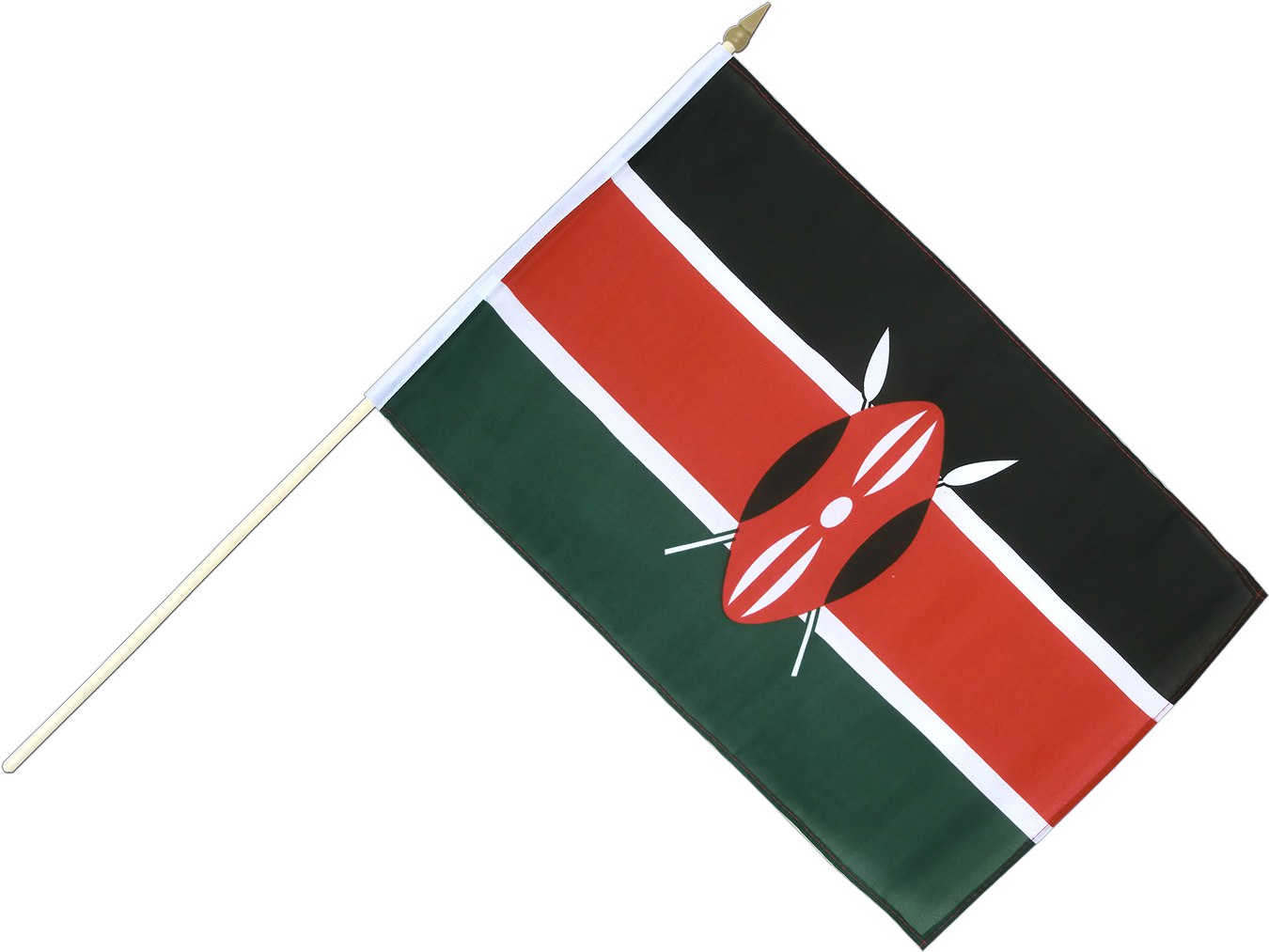 Kenya 桌布 壁紙 — 一面肯亞國旗斜掛在旗桿上，背景為純黑色。