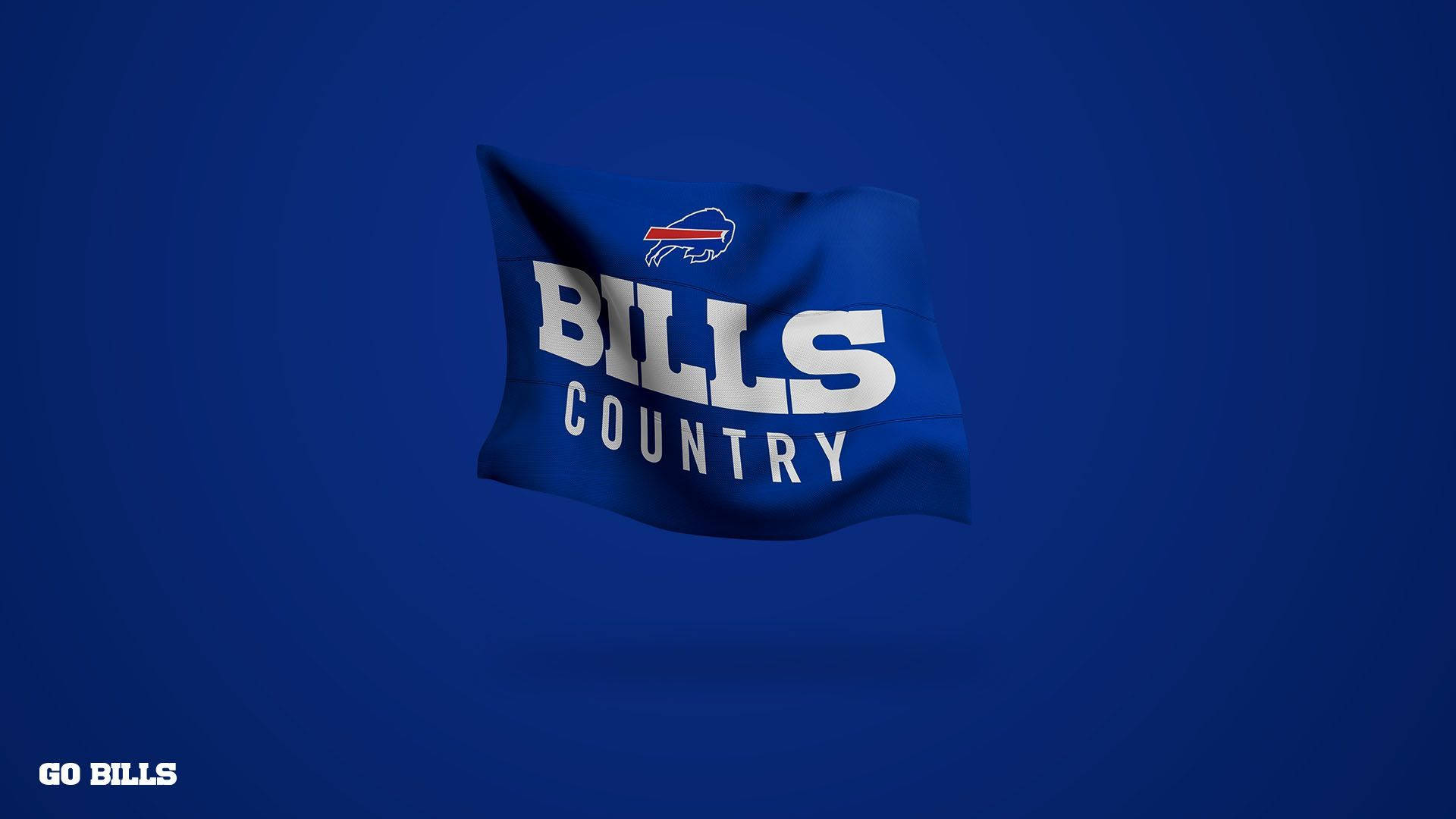 水牛城比爾 桌布 壁紙 — 一面藍色旗幟，帶有白色「BILLS COUNTRY」文字和水牛標誌，在純藍色背景上飄揚。