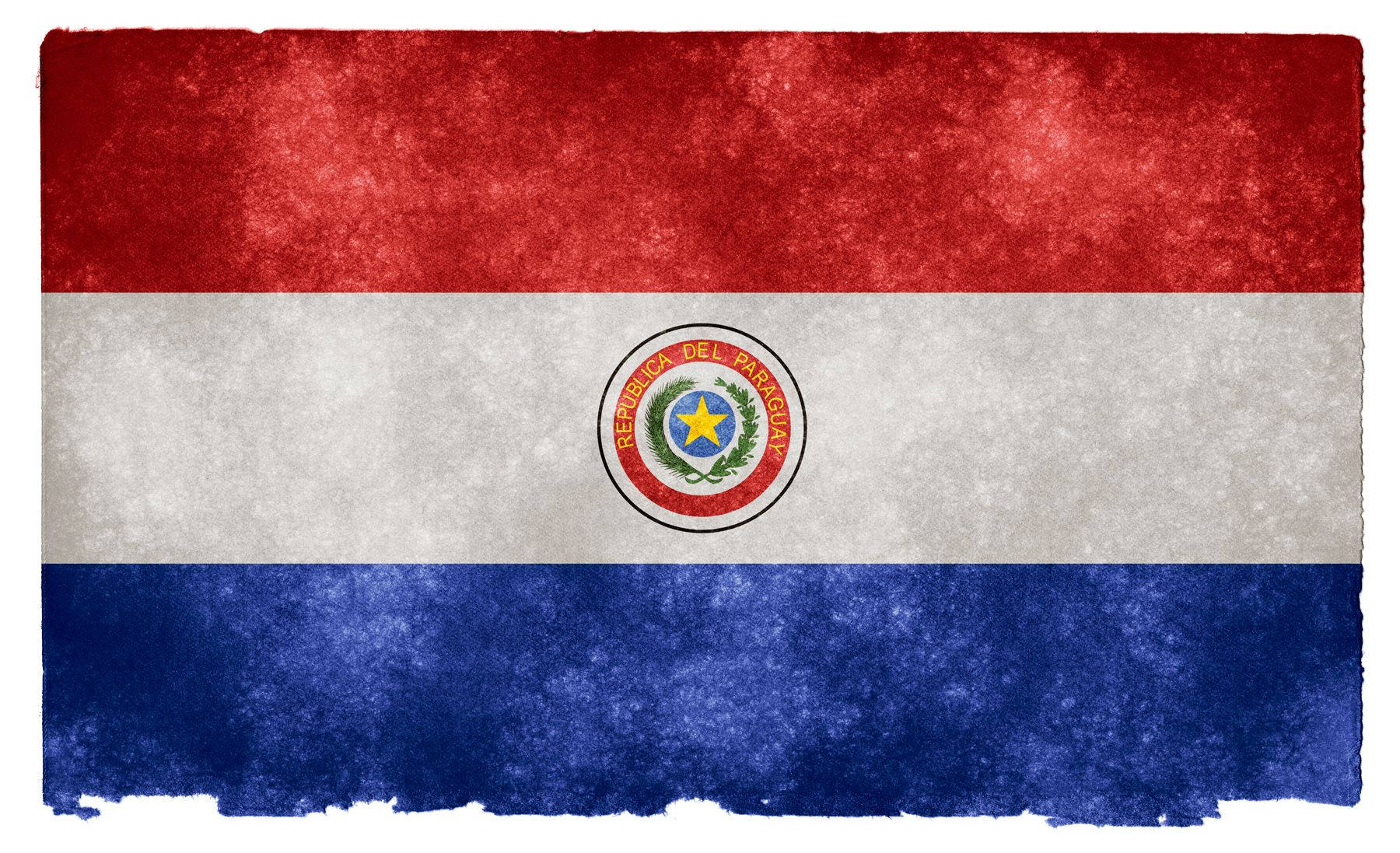 Paraguay 桌布 壁紙 — 一面褪色的巴拉圭國旗，有紅、白、藍條紋，中央有星和月桂花環的盾徽。