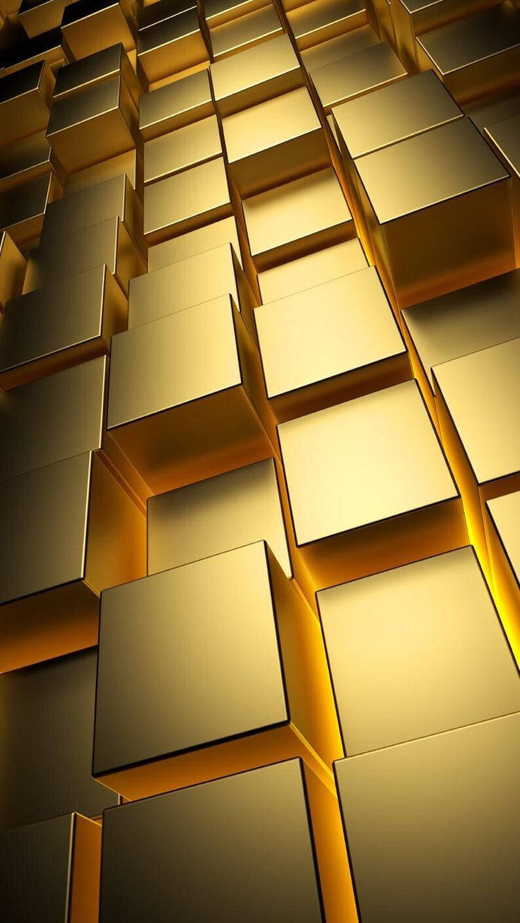 cubes 桌布 壁紙 — 一面迷人的金色立方體牆，以幾何圖案排列，帶有溫暖發光的邊緣。