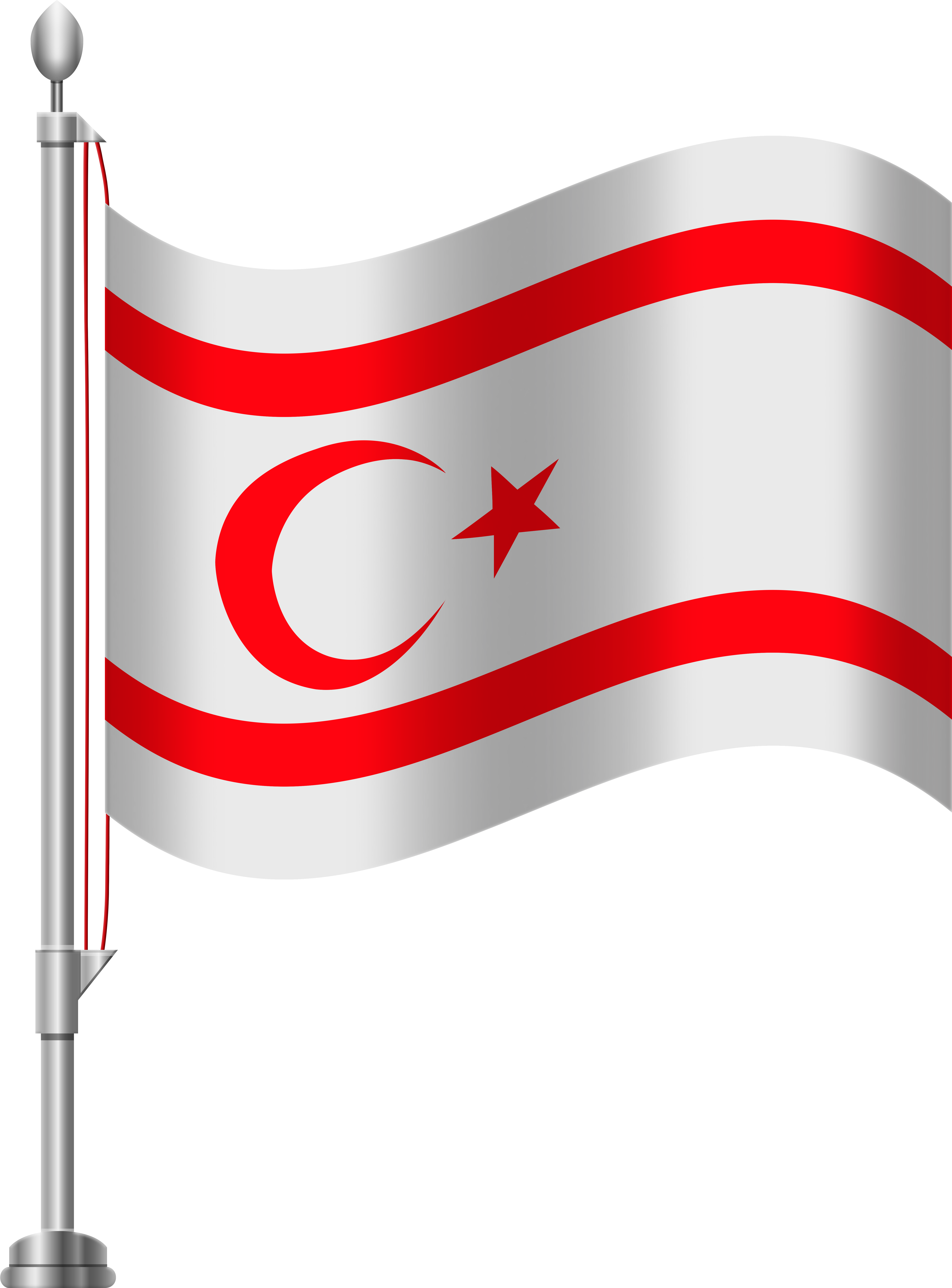 Cyprus 桌布 壁紙 — 一面銀色旗幟，帶有紅色新月星和波浪條紋，在黑色背景的旗桿上飄揚。