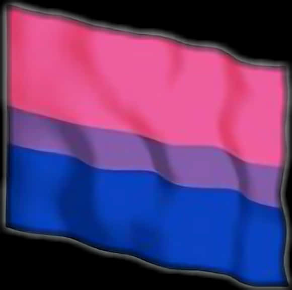 Bisexual 桌布 壁紙 — 一面雙性戀驕傲旗幟，帶有粉紅、紫色和藍色條紋，在純黑背景上動態飄揚。