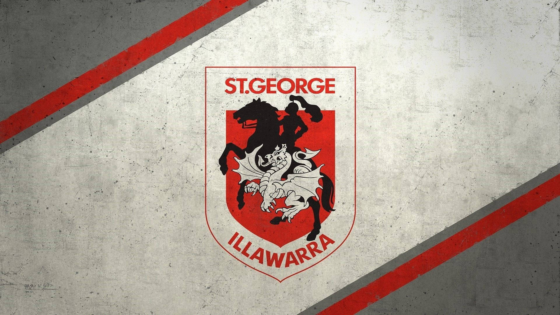 Nrl 桌布 壁紙 — 一面風化的混凝土牆上，有一個由紅色斜紋框住的醒目紅黑聖喬治伊拉瓦拉龍標誌。