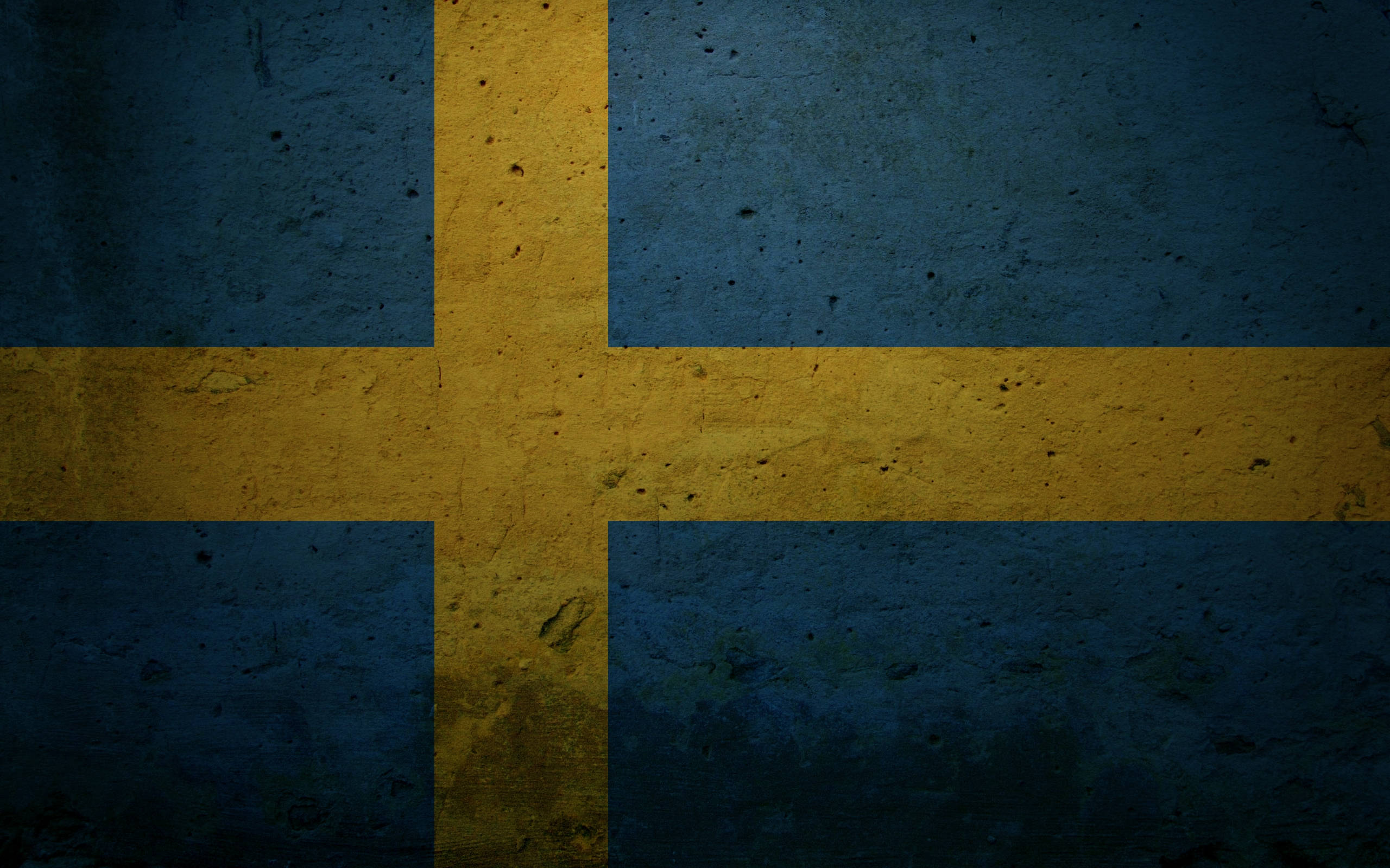 Sweden 桌布 壁紙 — 一面風化的瑞典國旗，繪在粗糙的混凝土上，帶有深藍色和鮮黃色的十字。