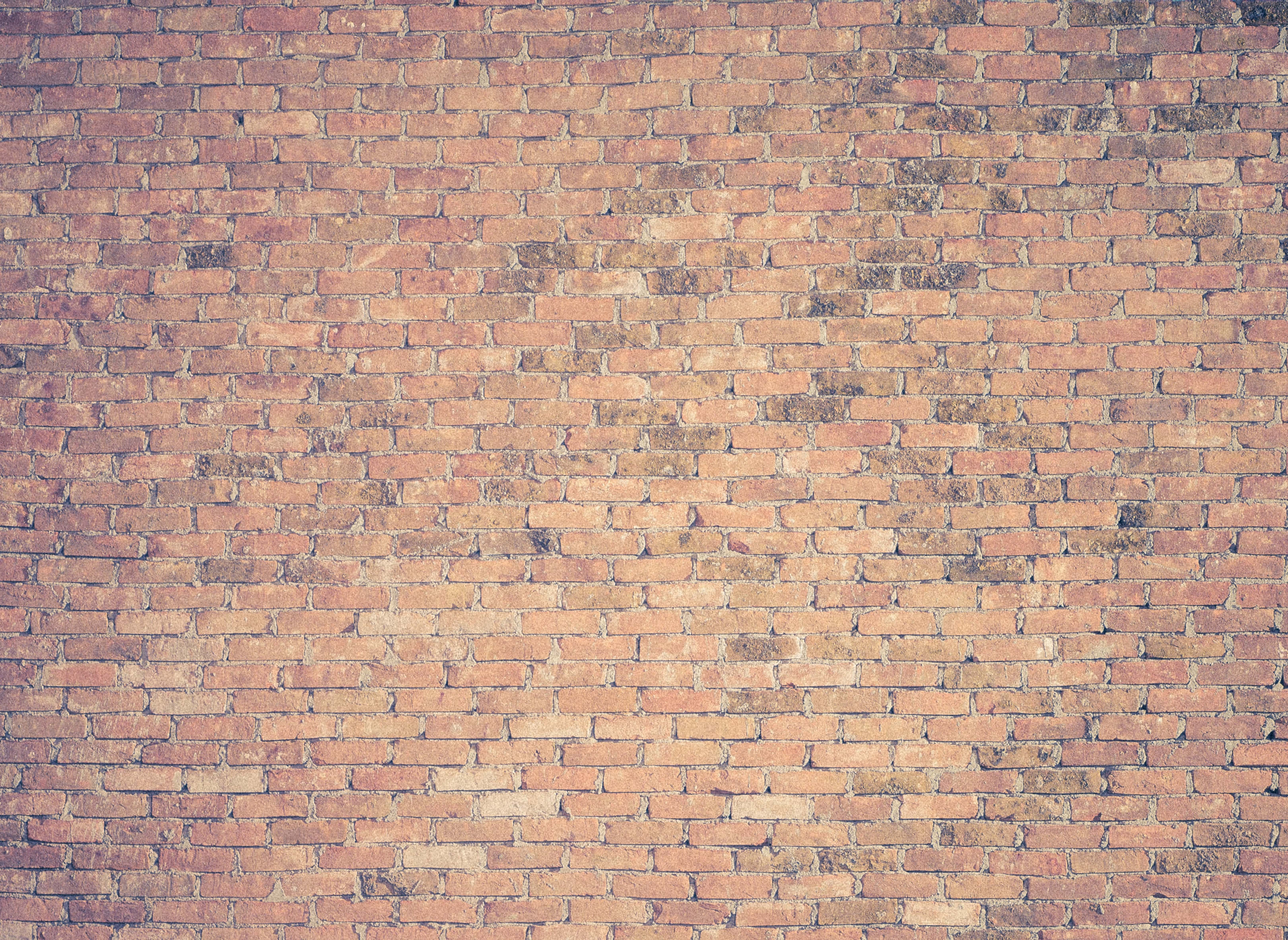 Brick Wall 桌布 壁紙 — 一面風化的磚牆，帶有各種紅色色調和灰色砂漿線條，顯示出歲月和質感。