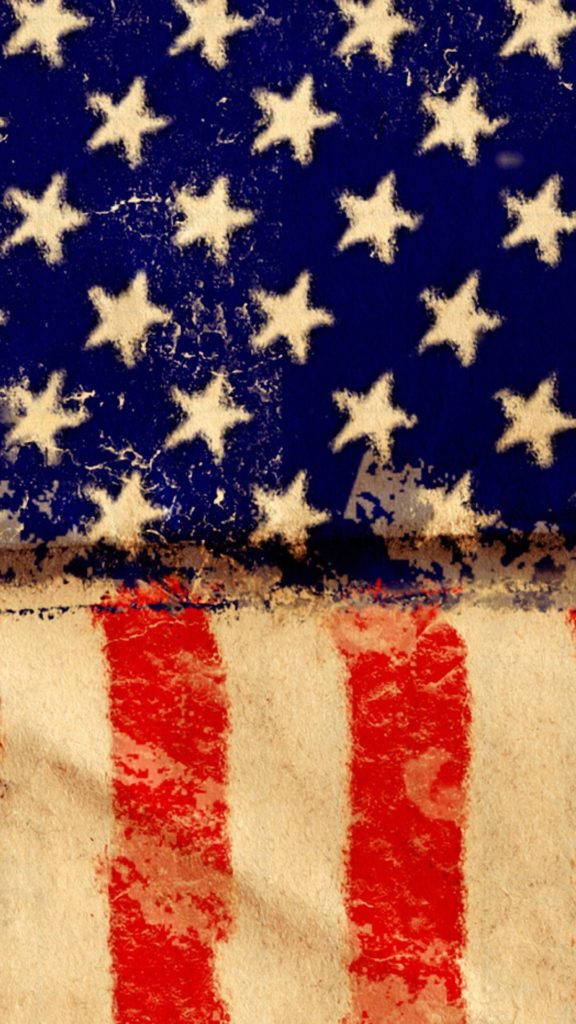 American Flag iPhone 桌布 壁紙 — 一面風化的美國國旗，帶有褪色的星星和條紋，在紋理背景上顯示出老化和磨損的跡象。