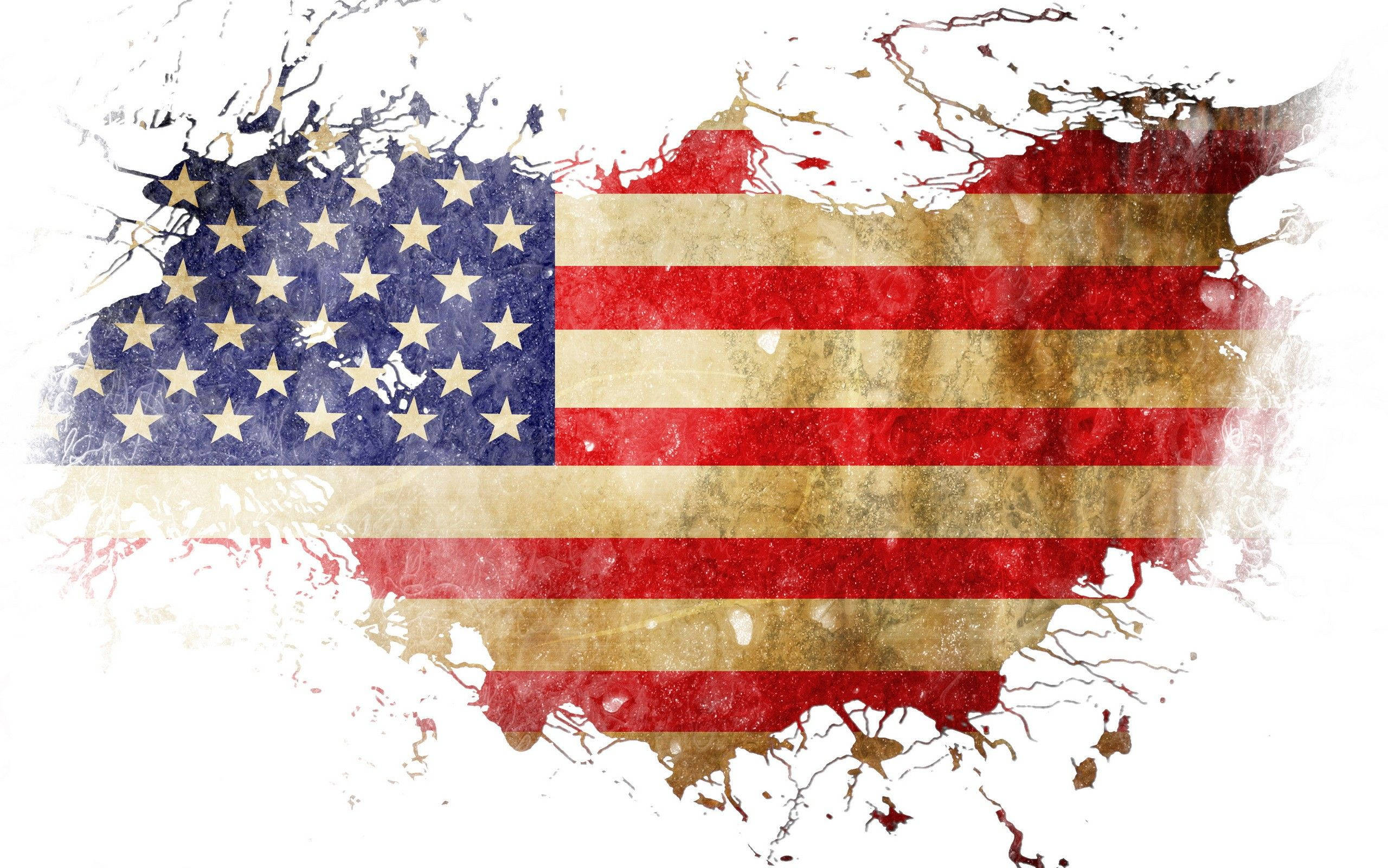 American 桌布 壁紙 — 一面風化的美國國旗，形狀像美國地圖，有濺起的油漆和裂紋質感。