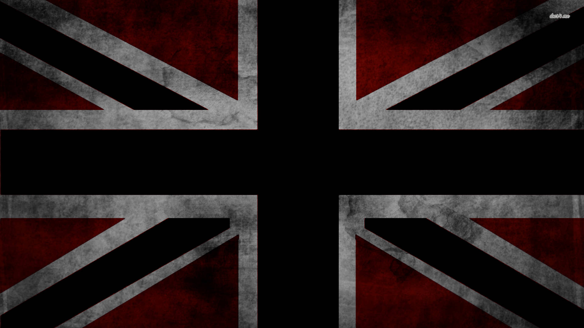 United Kingdom Flag 桌布 壁紙 — 一面風化的英國國旗，在黑色背景上有深紅色和粗糙的銀色條紋。