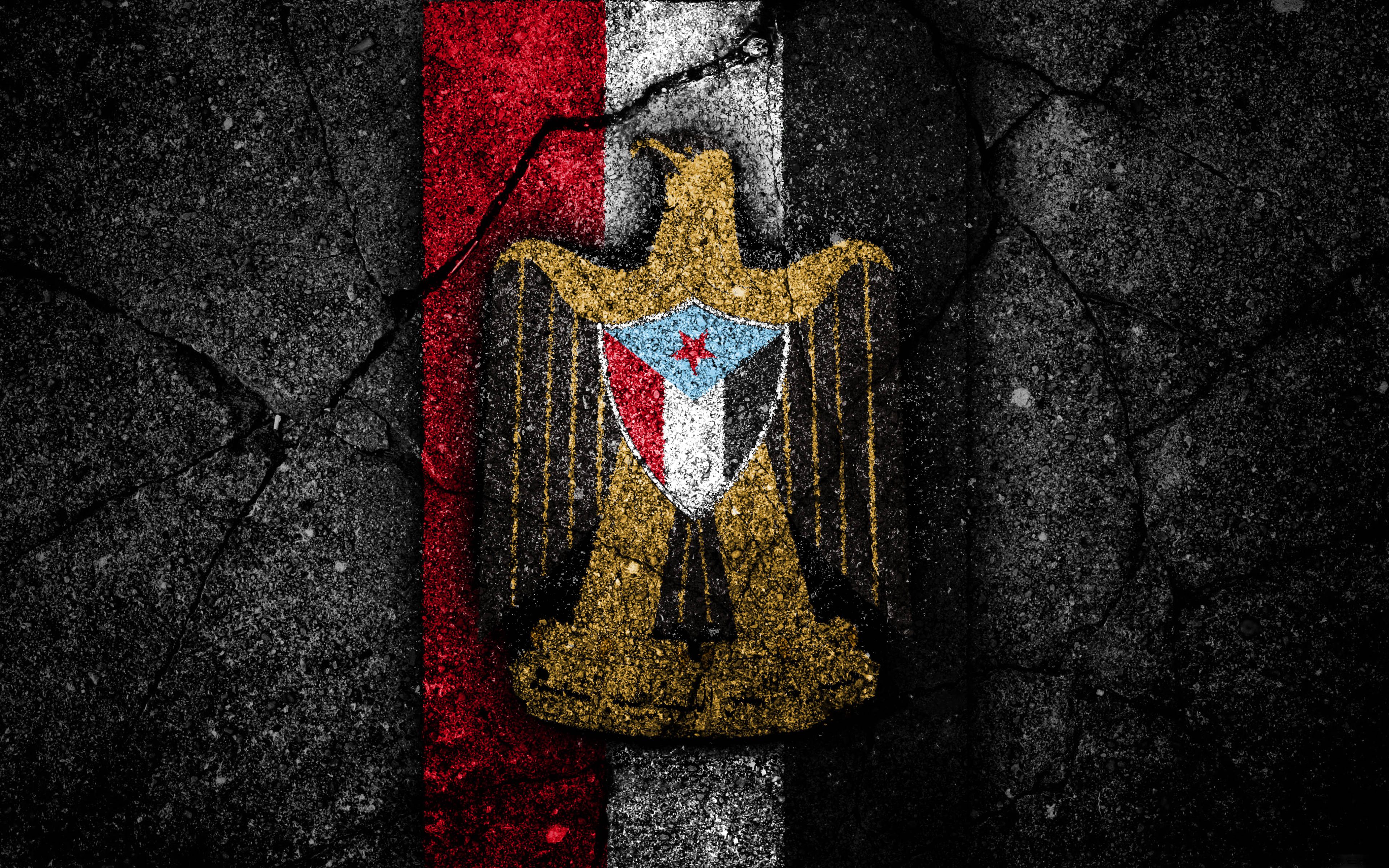 Yemen 桌布 壁紙 — 一面風化的蘇丹國旗繪在裂開的瀝青上，帶有粗糙質感和褪色色彩。