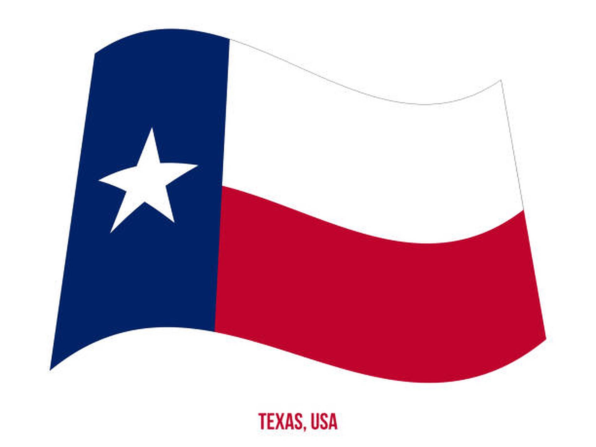 Texas Flag 桌布 壁紙 — 一面風格化的飄揚德州旗幟，帶有藍色、白色和紅色部分，以及一顆白色星星，置於潔淨的白色背景上。