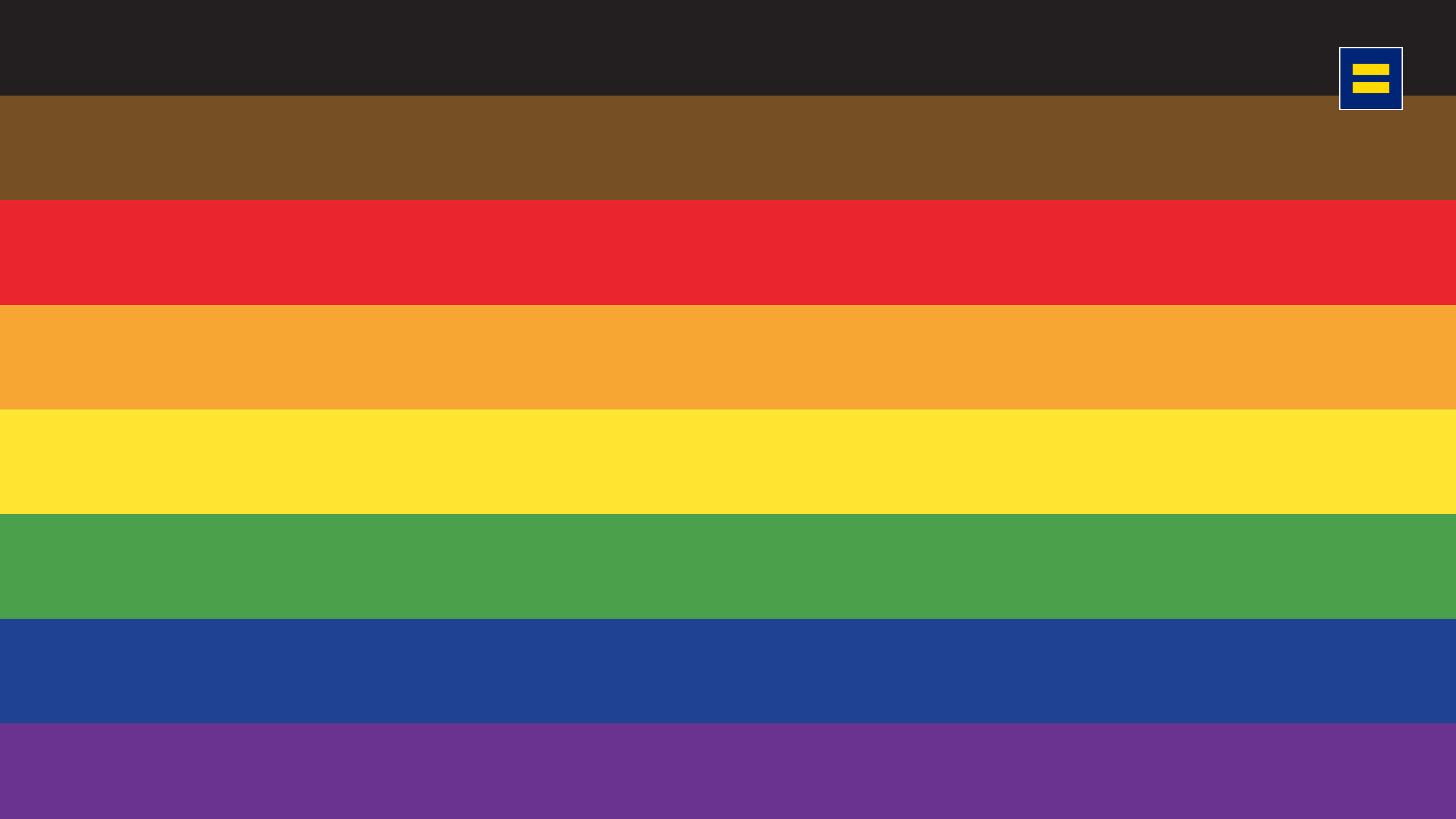 Pride Flag 桌布 壁紙 — 一面鮮豔的彩虹旗，在黑色背景上帶有紅、橙、黃、綠、藍、紫的橫向條紋。
