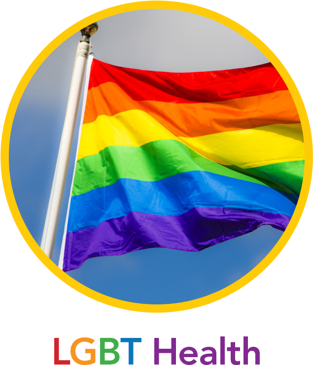LGBT 桌布 壁紙 — 一面鮮豔的彩虹旗在晴朗的藍天下自豪地飄揚，並由一個大膽的黃色圓圈框住。