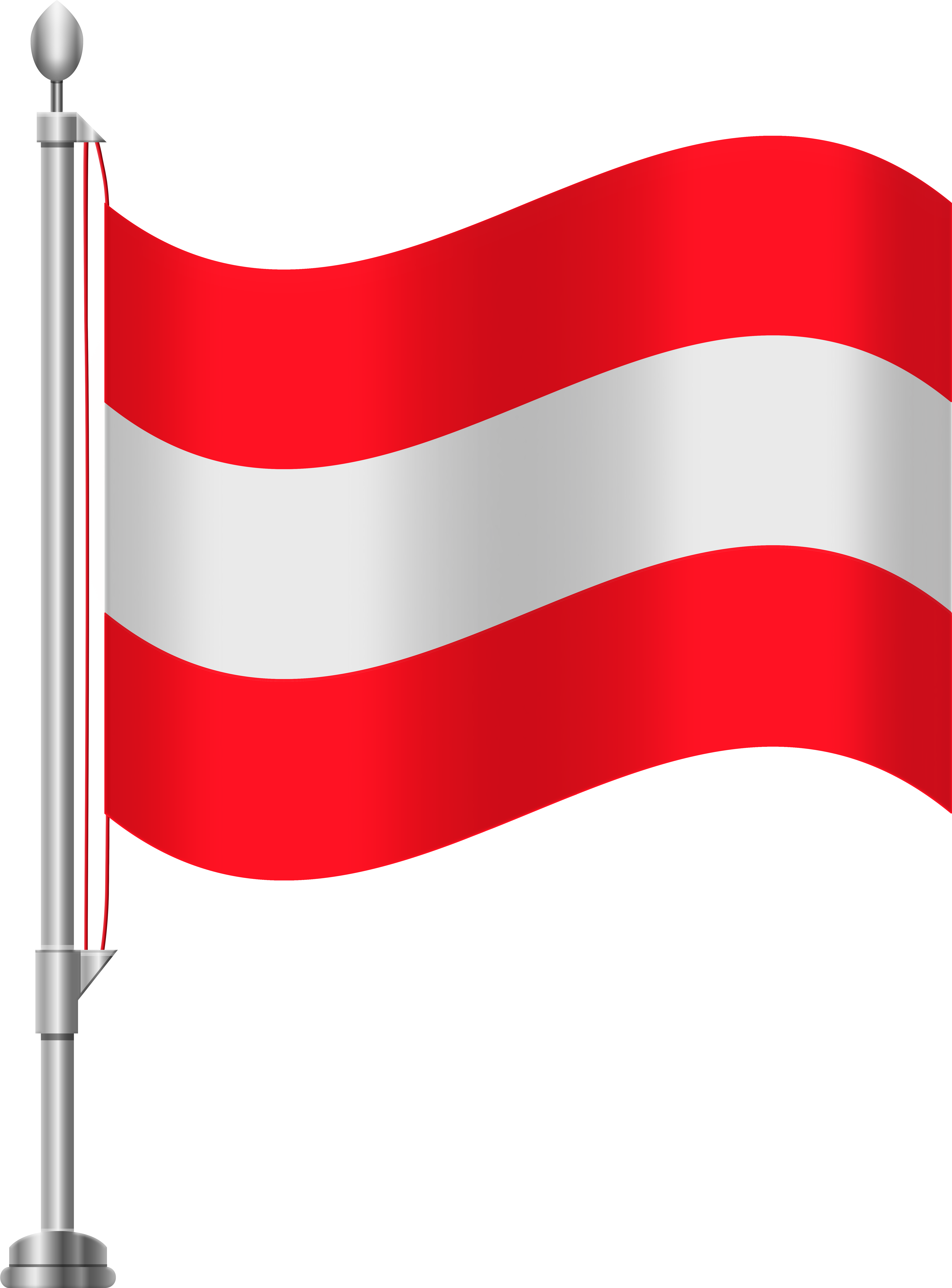 Austria 桌布 壁紙 — 一面鮮豔的紅白奧地利國旗在銀色旗桿上，在 stark 黑色背景上動態飄揚。