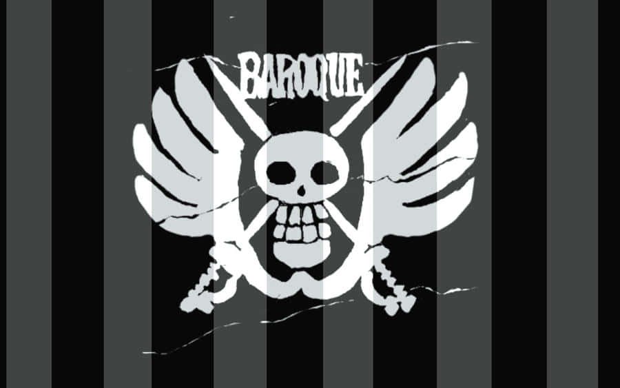 Baroque Works 桌布 壁紙 — 一面黑白分明的海盜旗，骷髏頭和翅膀襯以垂直條紋。