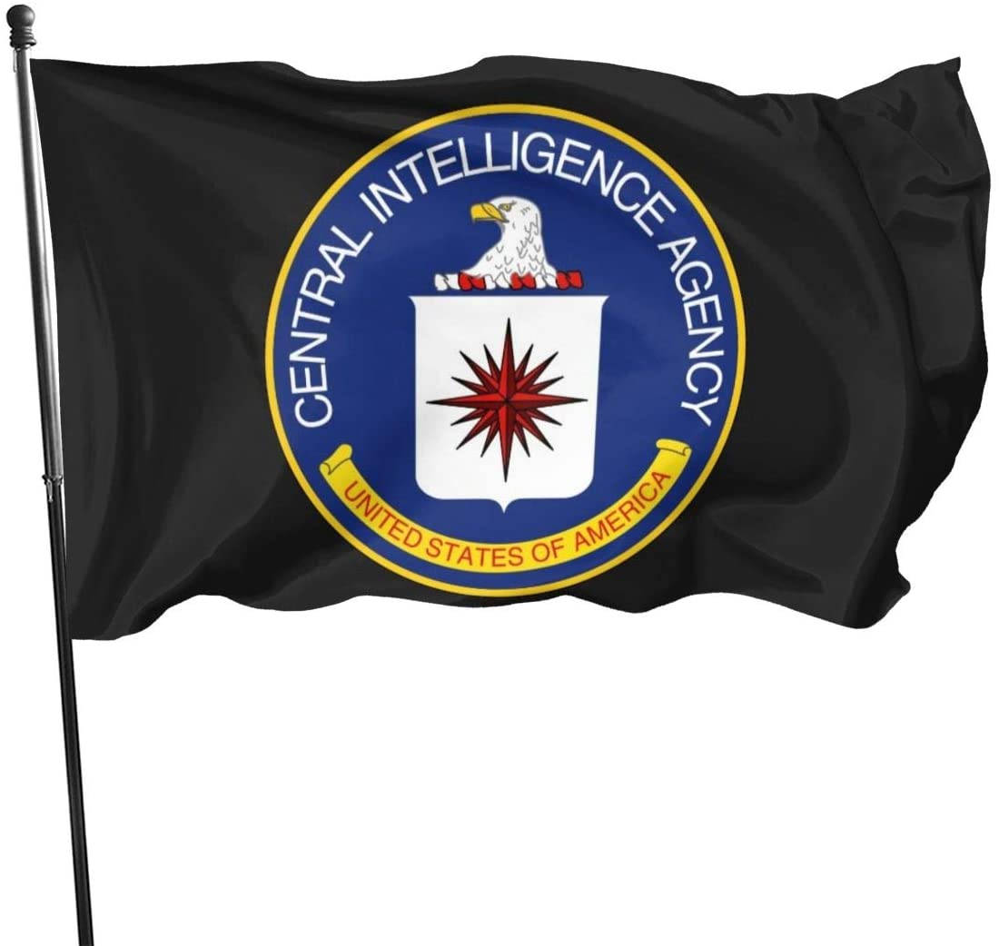 Cia 桌布 壁紙 — 一面黑色CIA旗幟，帶有藍色圓形印章，上面有鷹和紅星，在白色背景上飄揚。
