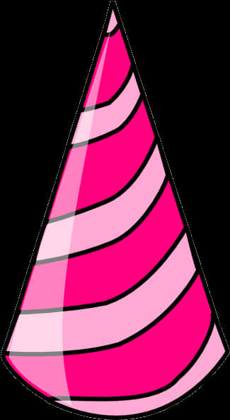 Birthday Hat 桌布 壁紙 — 一頂充滿活力的粉紅色派對帽，帶有鮮明的條紋和光澤亮點，孤立地立在黑色背景前。