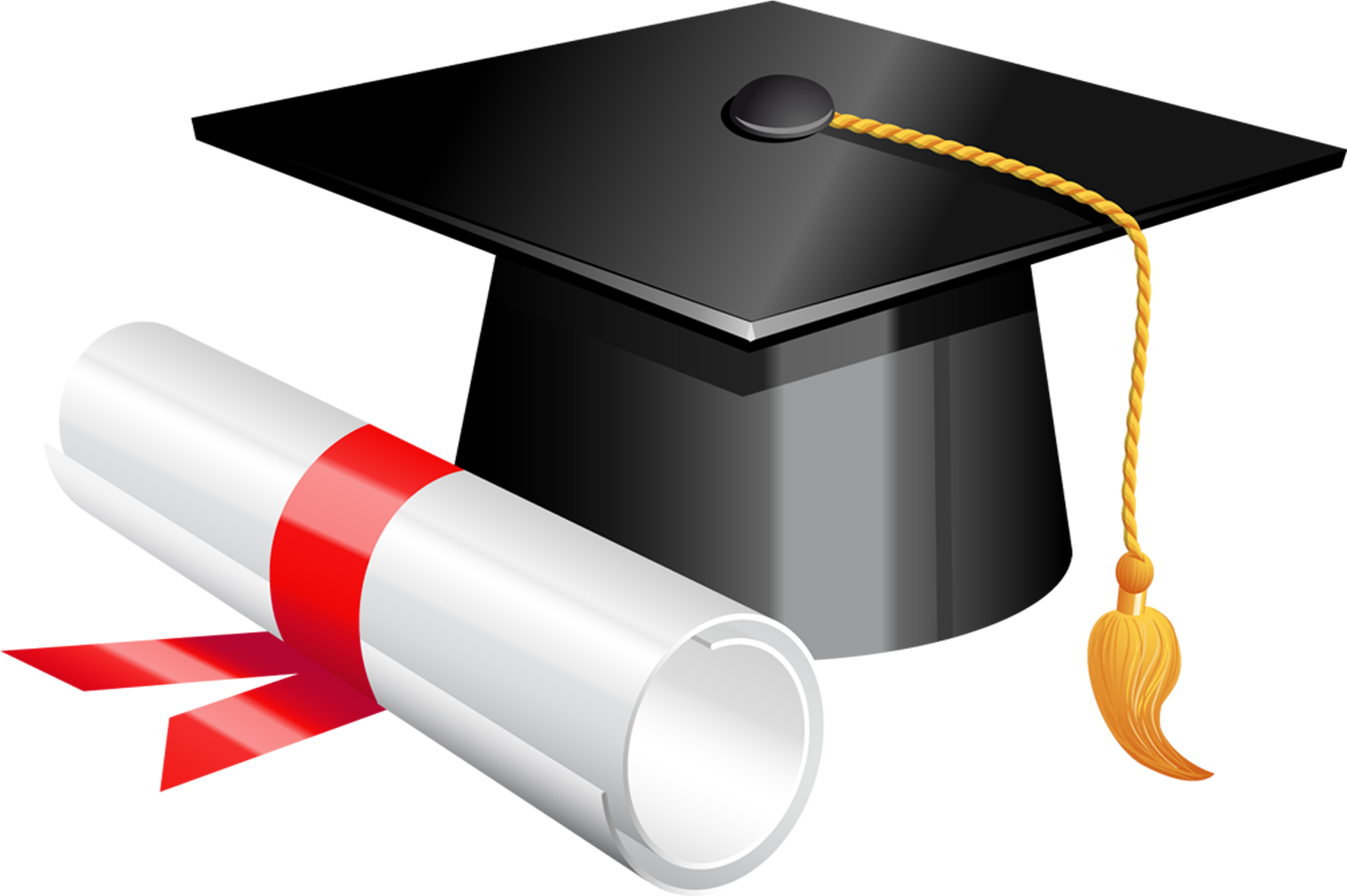 Diploma 桌布 壁紙 — 一頂光澤黑色畢業帽搭配金色流蘇，旁邊放著一份白色文憑，捲起並用紅色絲帶綁好。