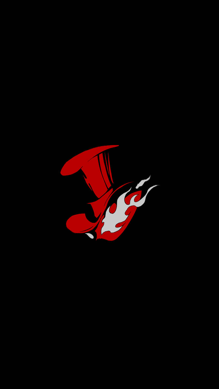 Persona 5 Phone 桌布 壁紙 — 一頂大膽的紅色高頂禮帽，帶有白色火焰裝飾，居中在純黑色背景上。