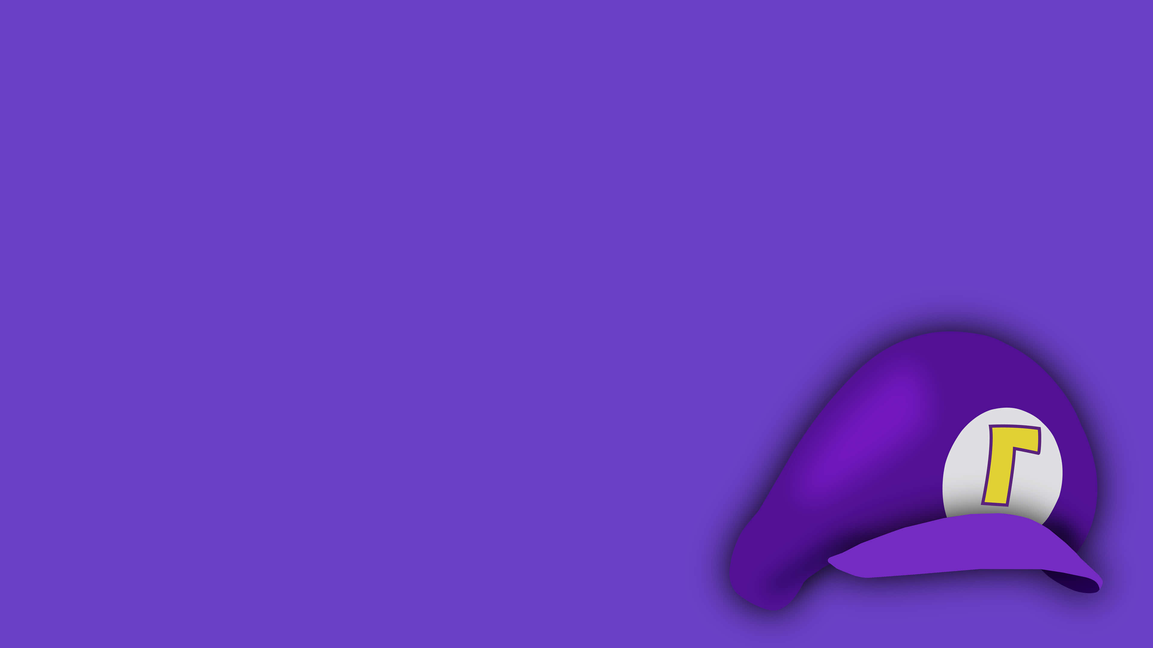 Waluigi 桌布 壁紙 — 一頂帶有黃色「L」標誌的紫色路易吉帽子，靠在純紫色背景的角落。