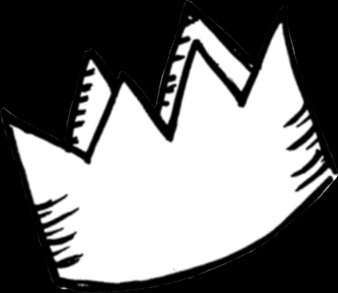 Black Crown 桌布 壁紙 — 一頂樸素白色皇冠，帶有鋸齒狀尖端和塗鴉質感，在純黑色背景上格外突出。