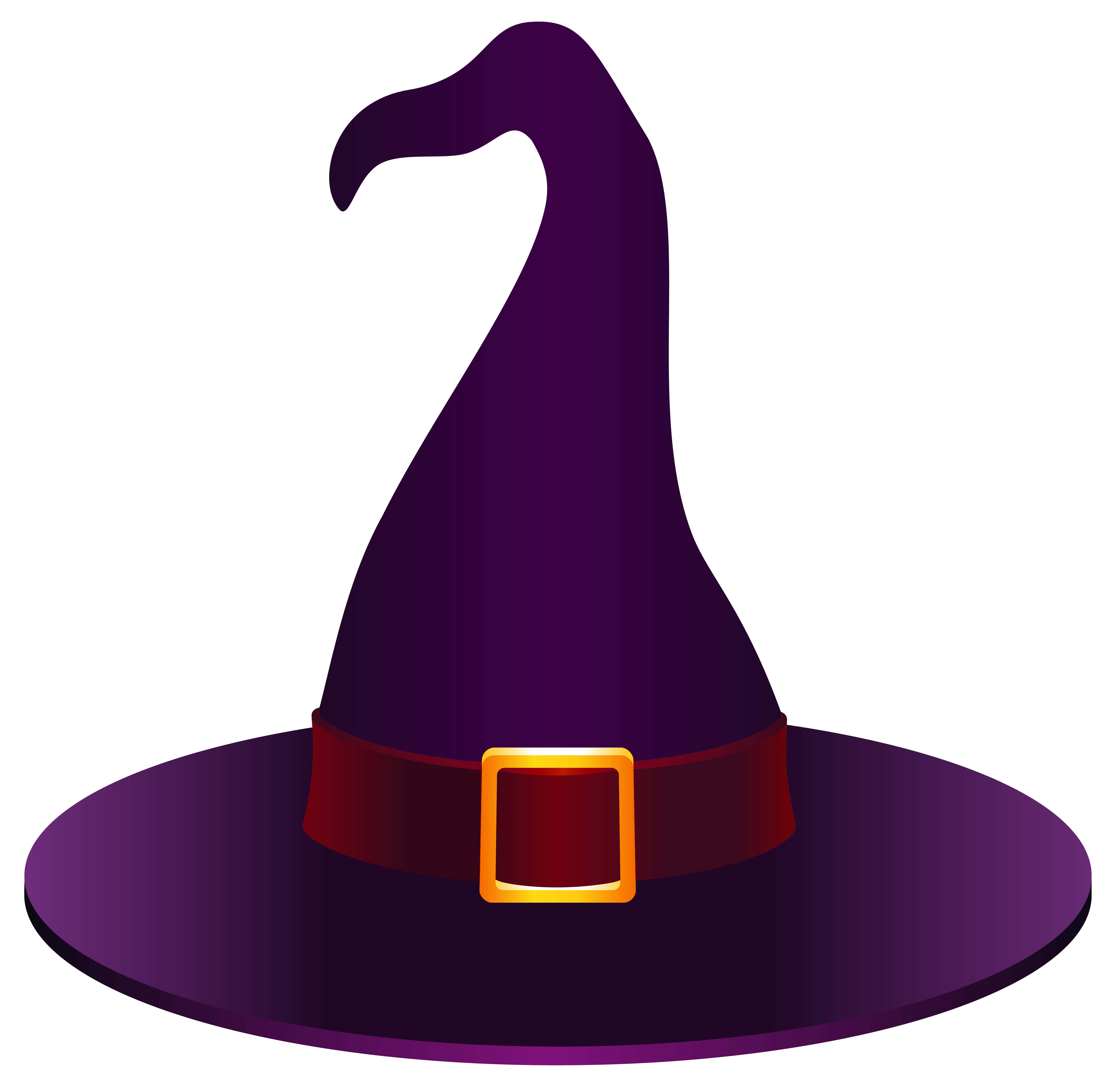 Witch Hats 桌布 壁紙 — 一頂經典的紫色女巫帽，帶有紅色帶子和金色扣環，孤立地立在白色背景上。