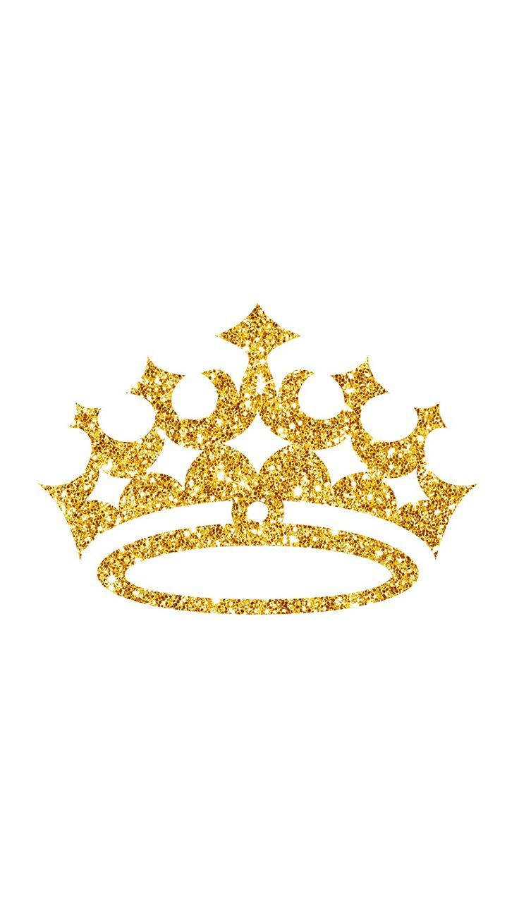queen girly 桌布 壁紙 — 一頂閃閃發光的金色皇冠，帶有星形尖端和華麗曲線，在純白色背景上格外突出。