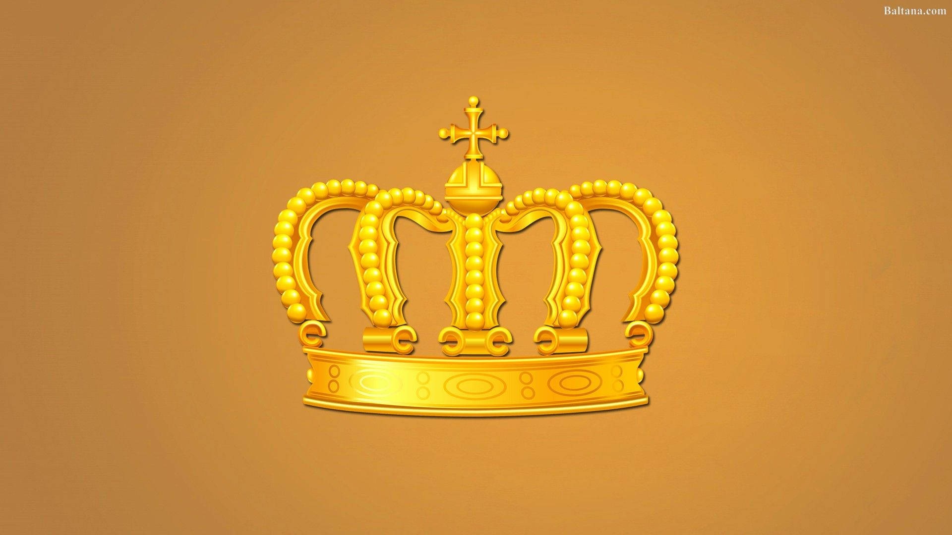 King And Queen 桌布 壁紙 — 一頂閃閃發光的金色皇冠，帶有珠飾拱門和十字頂飾，位於溫暖漸變背景的中心。