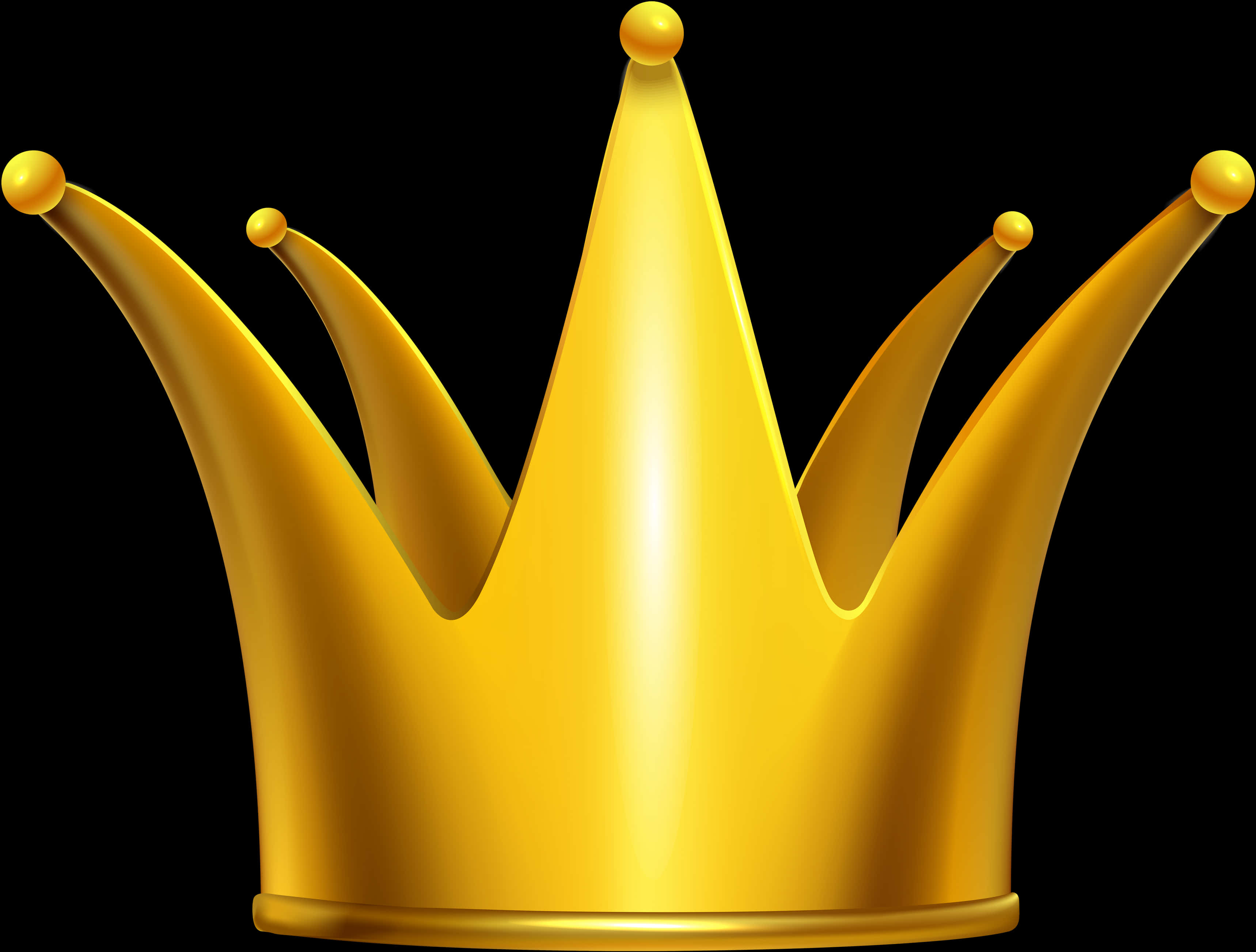 King Crown 桌布 壁紙 — 一頂閃閃發光的金色皇冠，有五個尖刺和圓形頂飾，在純黑色背景上格外突出。