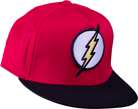 The Flash Logo 桌布 壁紙 — 一頂鮮紅色棒球帽，在黑色背景上帶有醒目的白色和黃色閃電標誌。