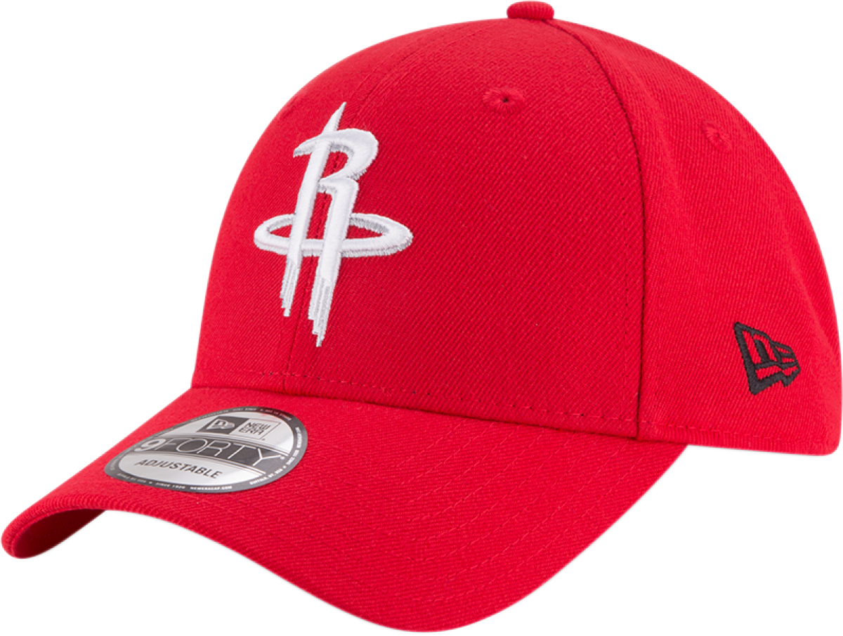 Houston Rockets 桌布 壁紙 — 一頂鮮紅色的休士頓火箭隊棒球帽，帶有白色刺繡標誌和黑色New Era標籤，置於潔白背景上。