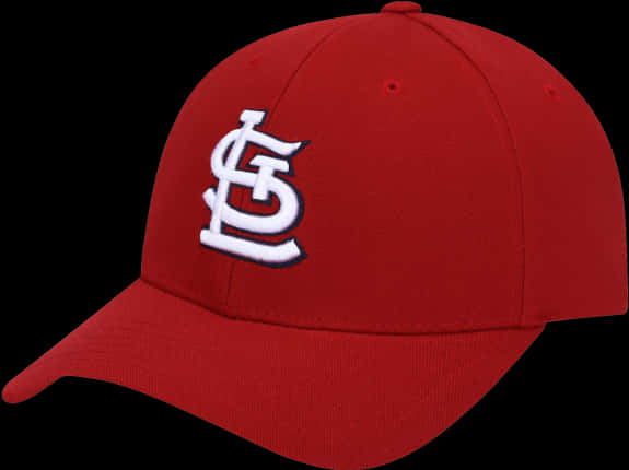 Baseball Hat 桌布 壁紙 — 一頂鮮紅色的棒球帽，上面有白色的聖路易紅雀隊標誌，在純黑色背景上格外突出。