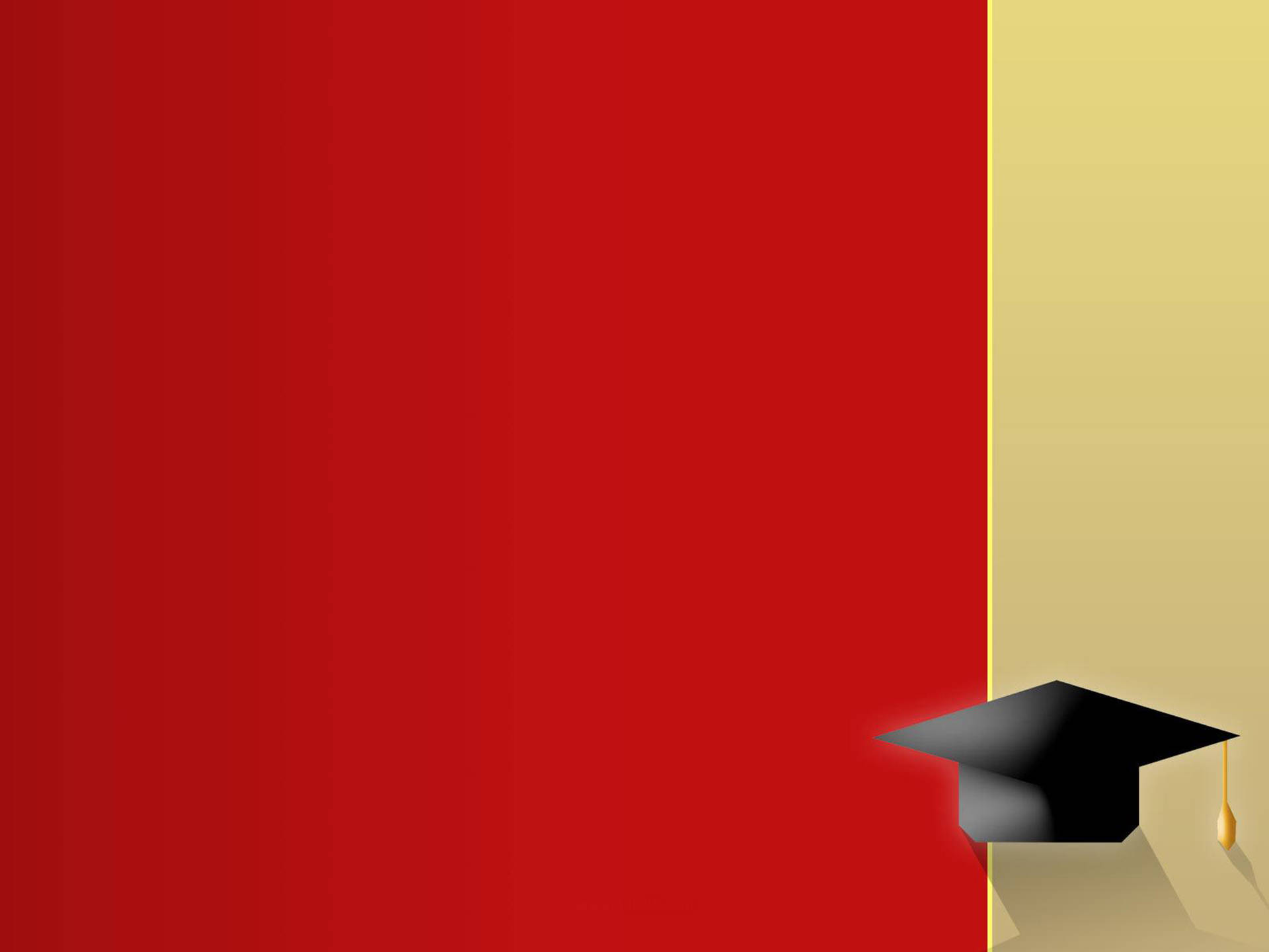 Graduation 桌布 壁紙 — 一頂黑色畢業帽配金色流蘇，放置在鮮紅色與溫暖黃色背景交匯的角落。