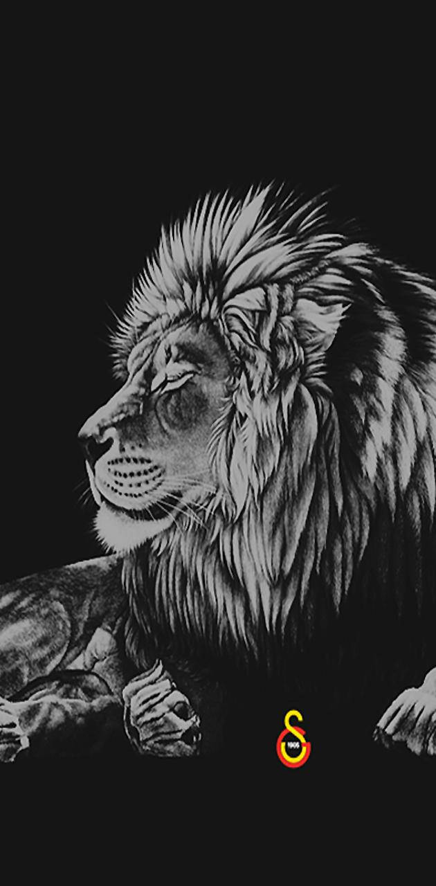 獅子 桌布 壁紙 — 一頭雄偉的獅子側面，毛髮細緻，雙眼閉合，以高對比黑白呈現，背景為純黑色。