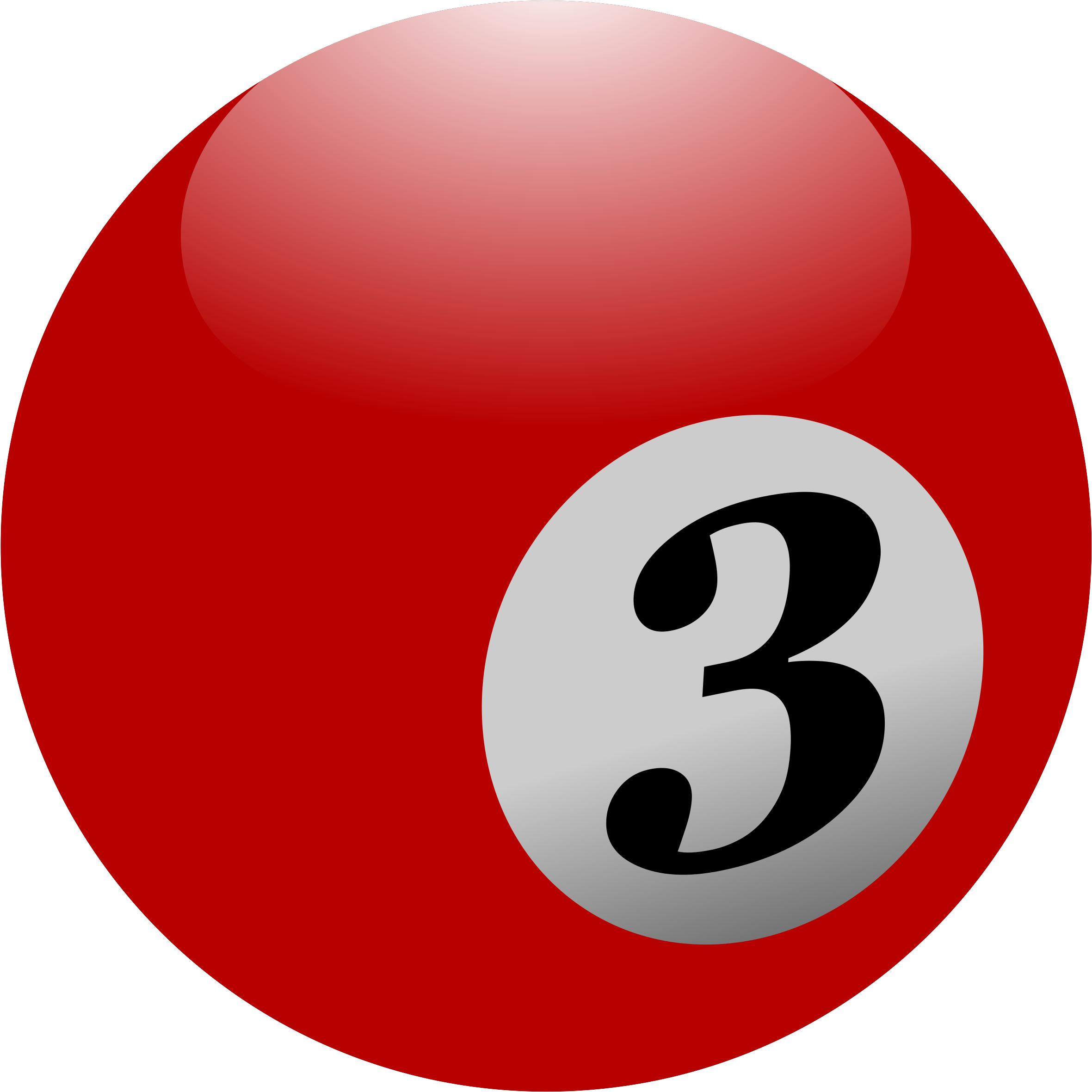 Billiard 桌布 壁紙 — 一顆亮紅色撞球，上面銀色圓圈內有黑色數字三，背景為黑色。